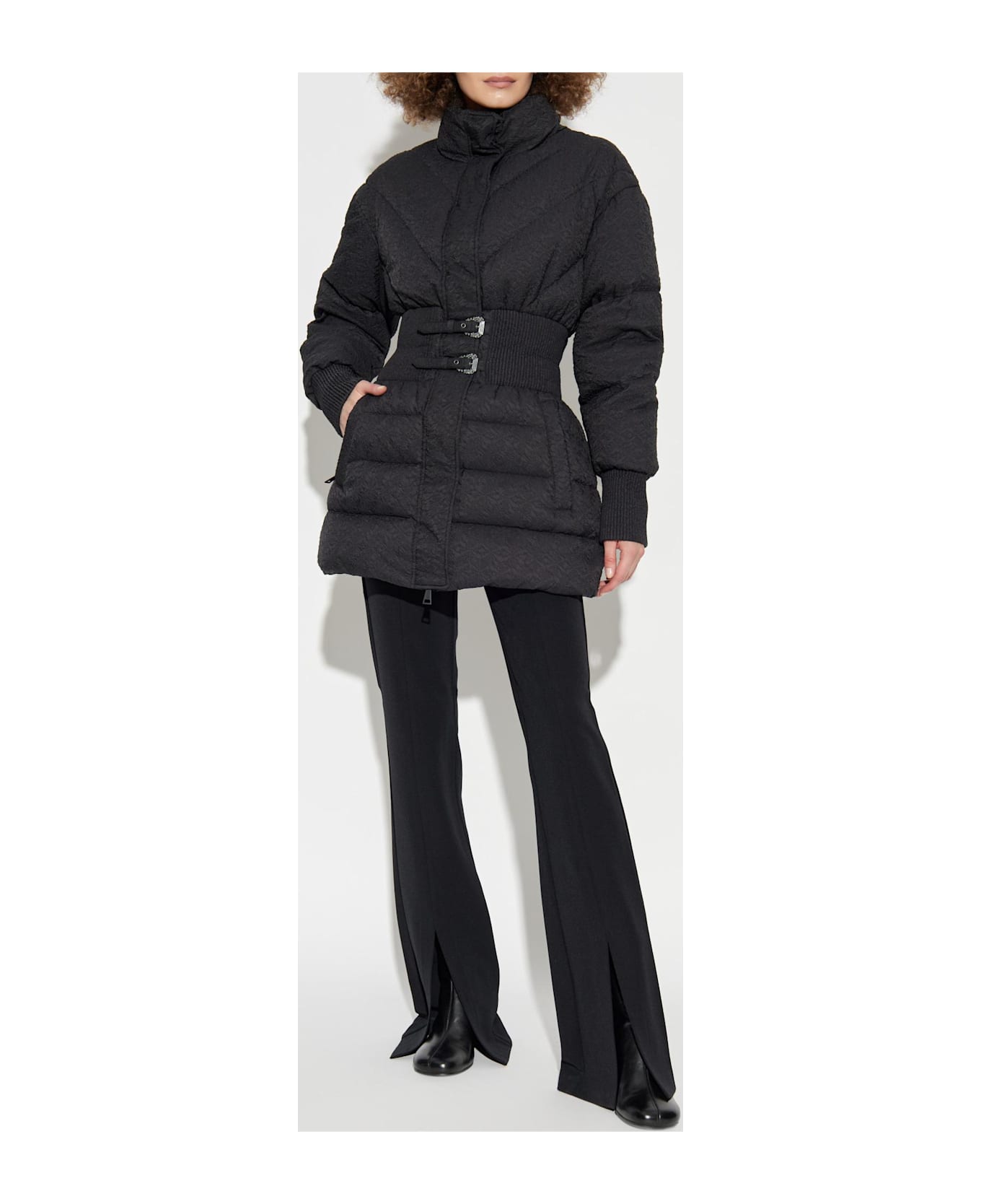 Versace Jeans Couture Down Jacket With Ruched Effect - BLACK