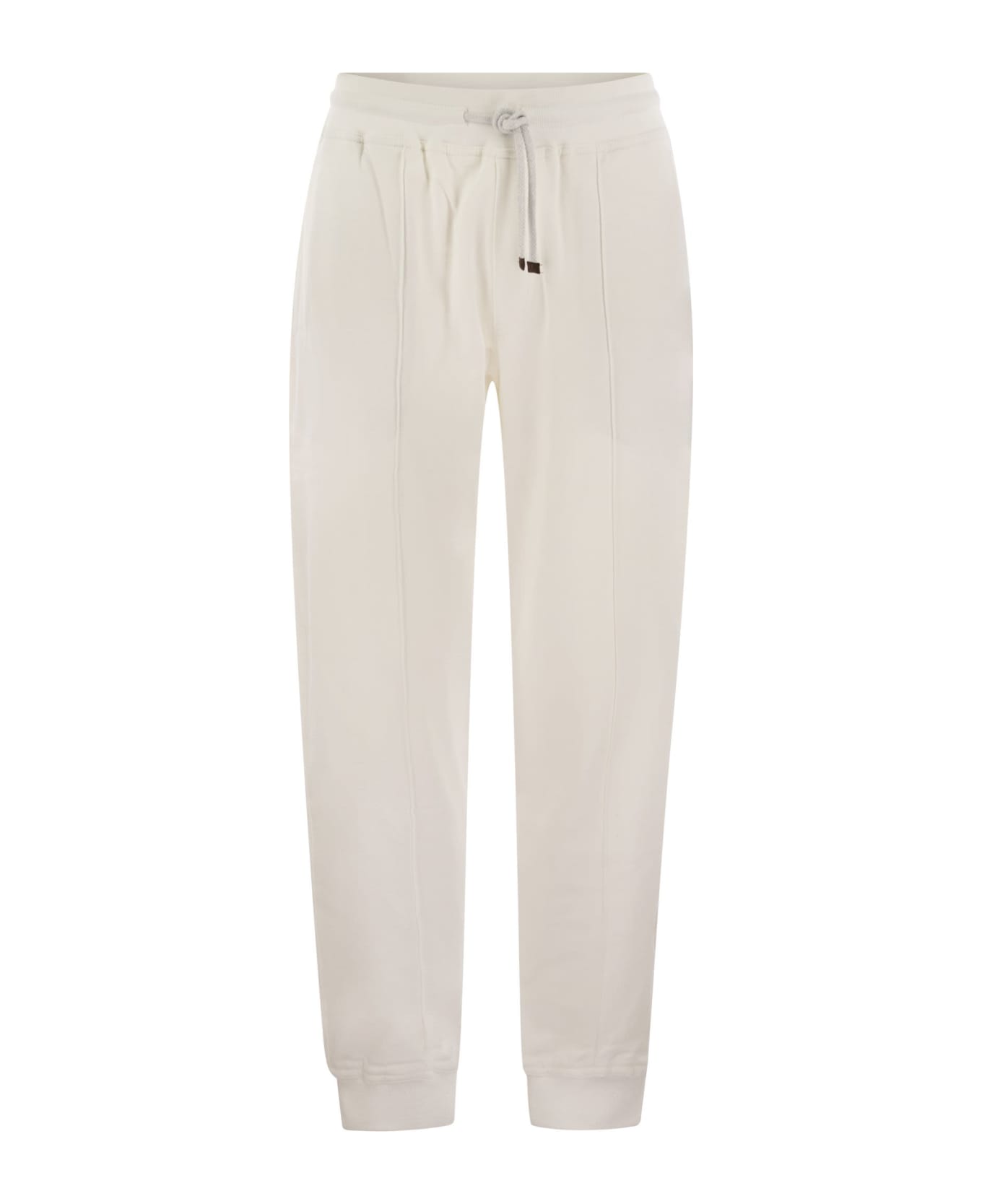 Brunello Cucinelli Cotton Fleece Trousers With Crête And Elasticated Hem - White