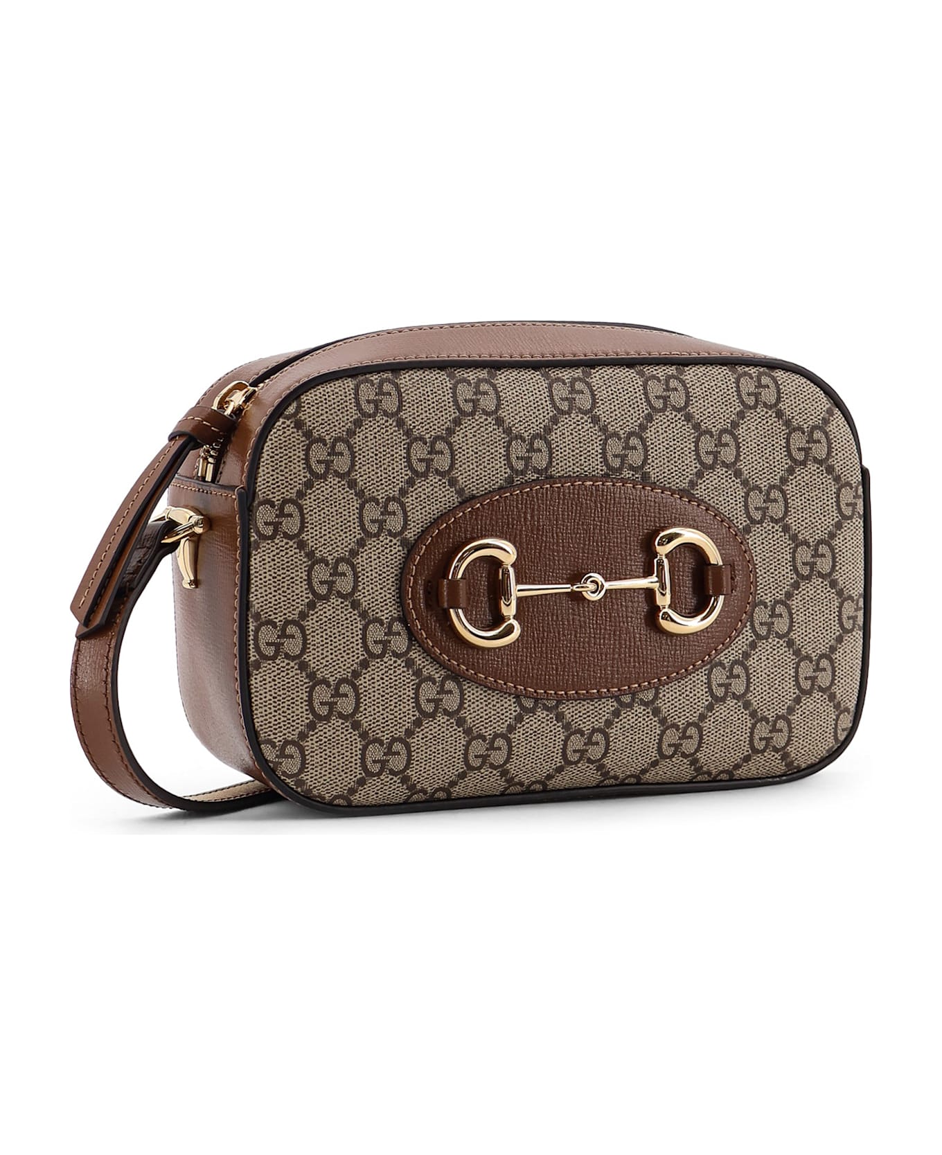 Gucci 1955 Horsebit Gg Supreme Fabric And Leather Shoulder Bag - Brown