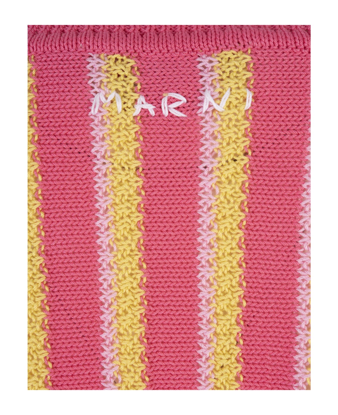 Marni Pink, Yellow And White Striped Knitted Crop Pullover - Pink