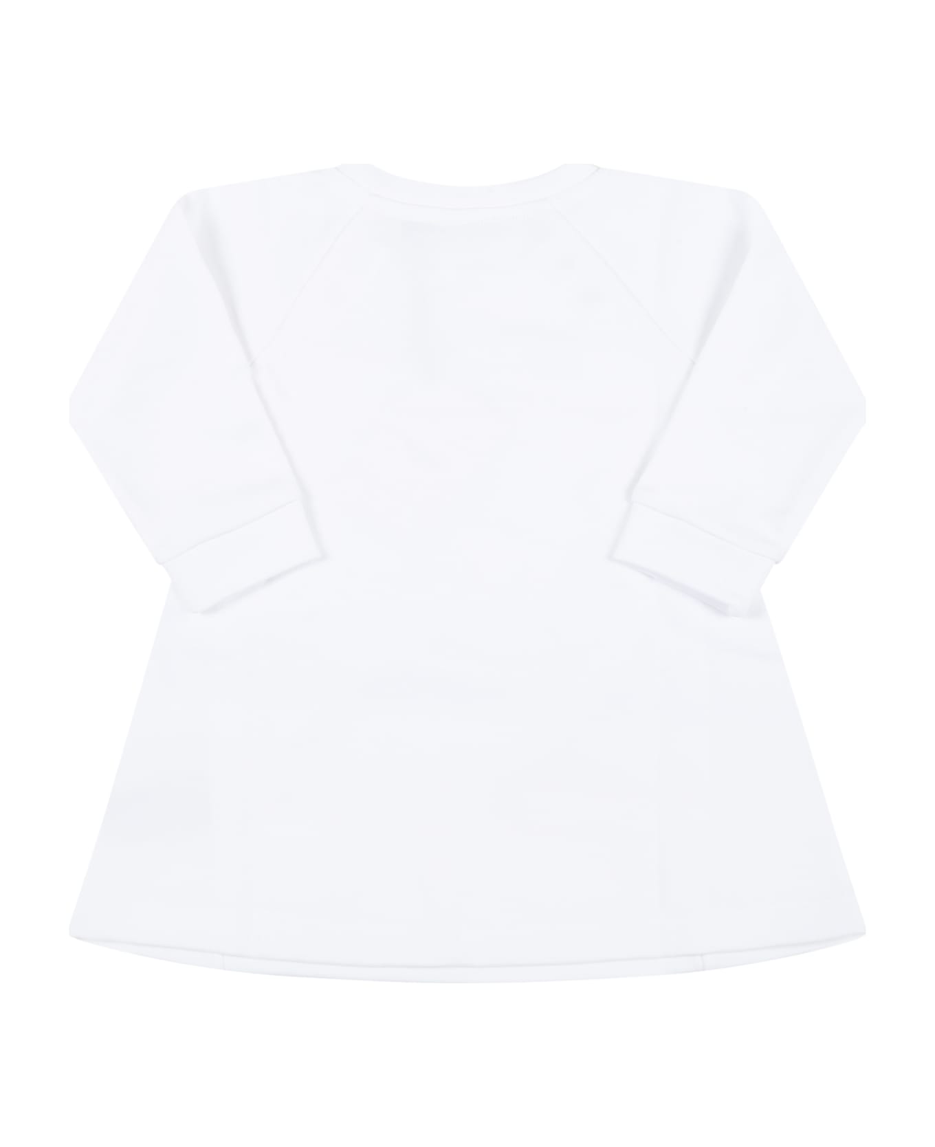 Balmain White Dress For Baby Girl With Silver Logo - White