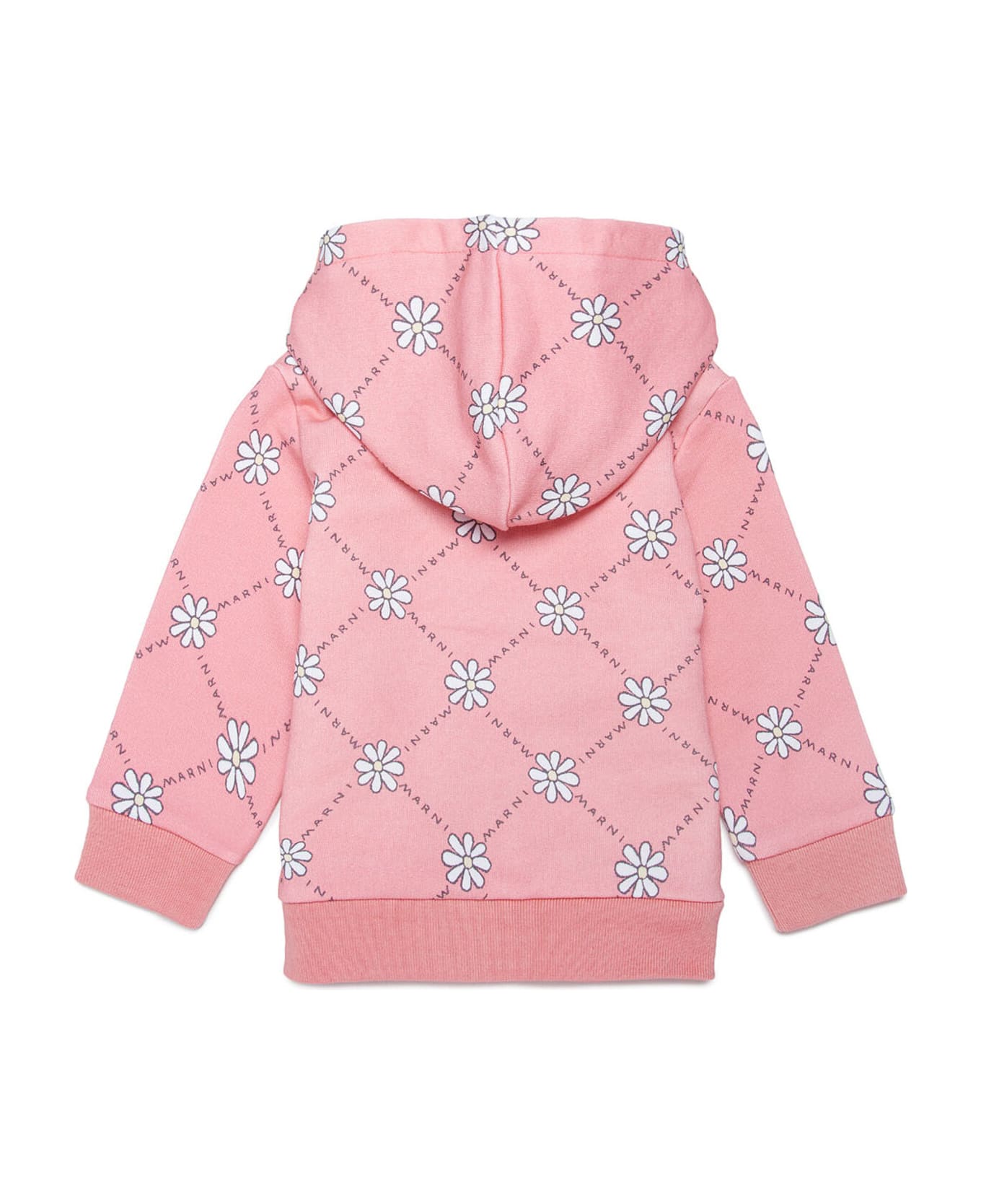 Marni Ms31b Sweat-shirt Marni Peach Pink Cotton Hooded Sweatshirt With Daisy Pattern - Peach blossom