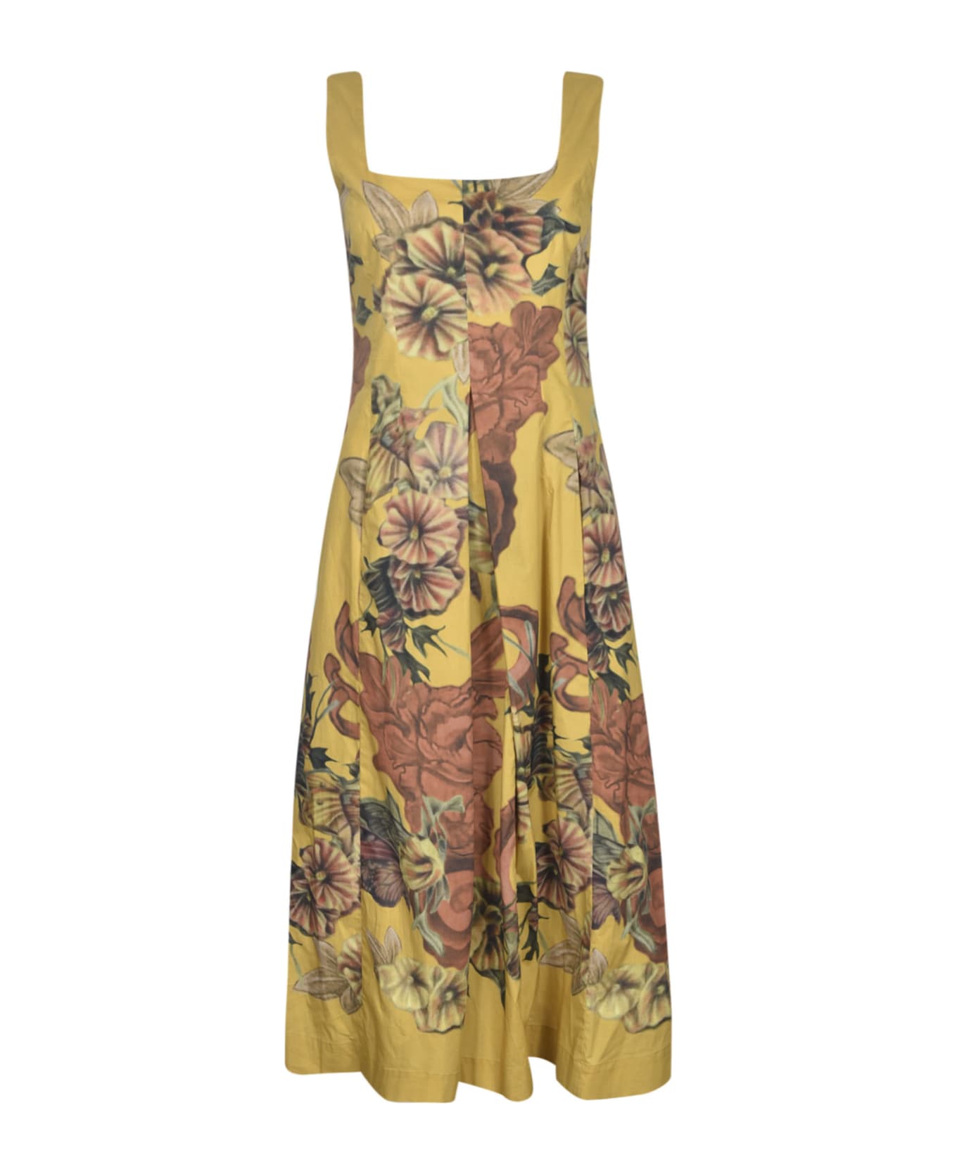 Alberta Ferretti Floral Sleeveless Dress - Yellow/Brown