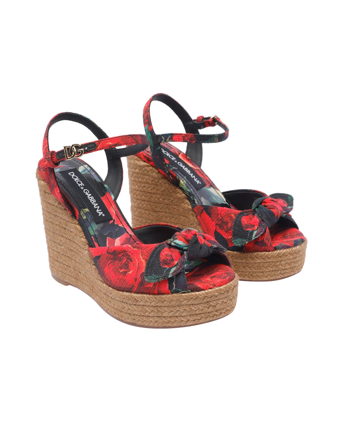 Dolce & Gabbana Rose Print Wedge - Rosso