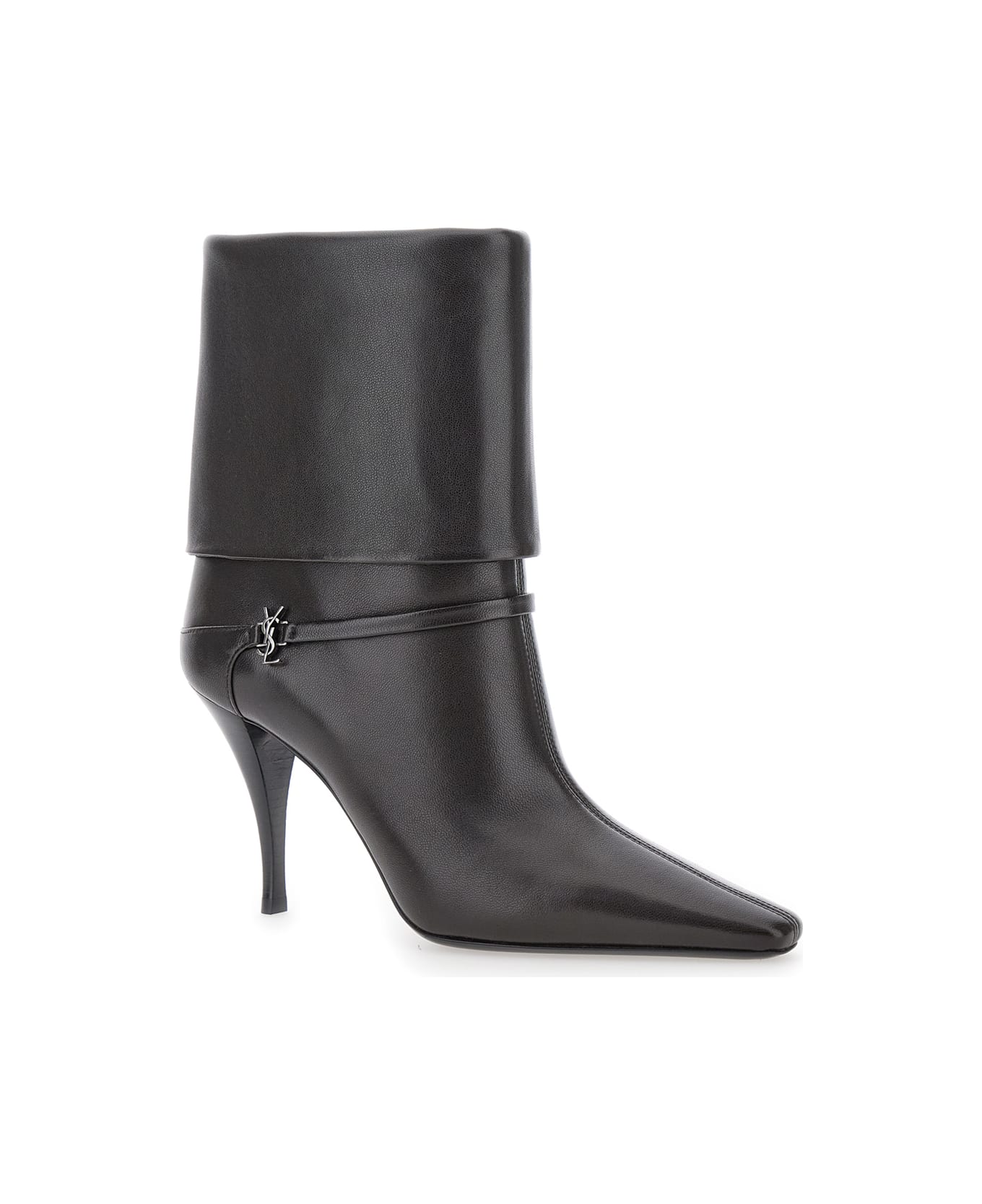 Saint Laurent 'niki' Black Ankle Boots With Cassandre On The Strap In Leather Woman - Brown