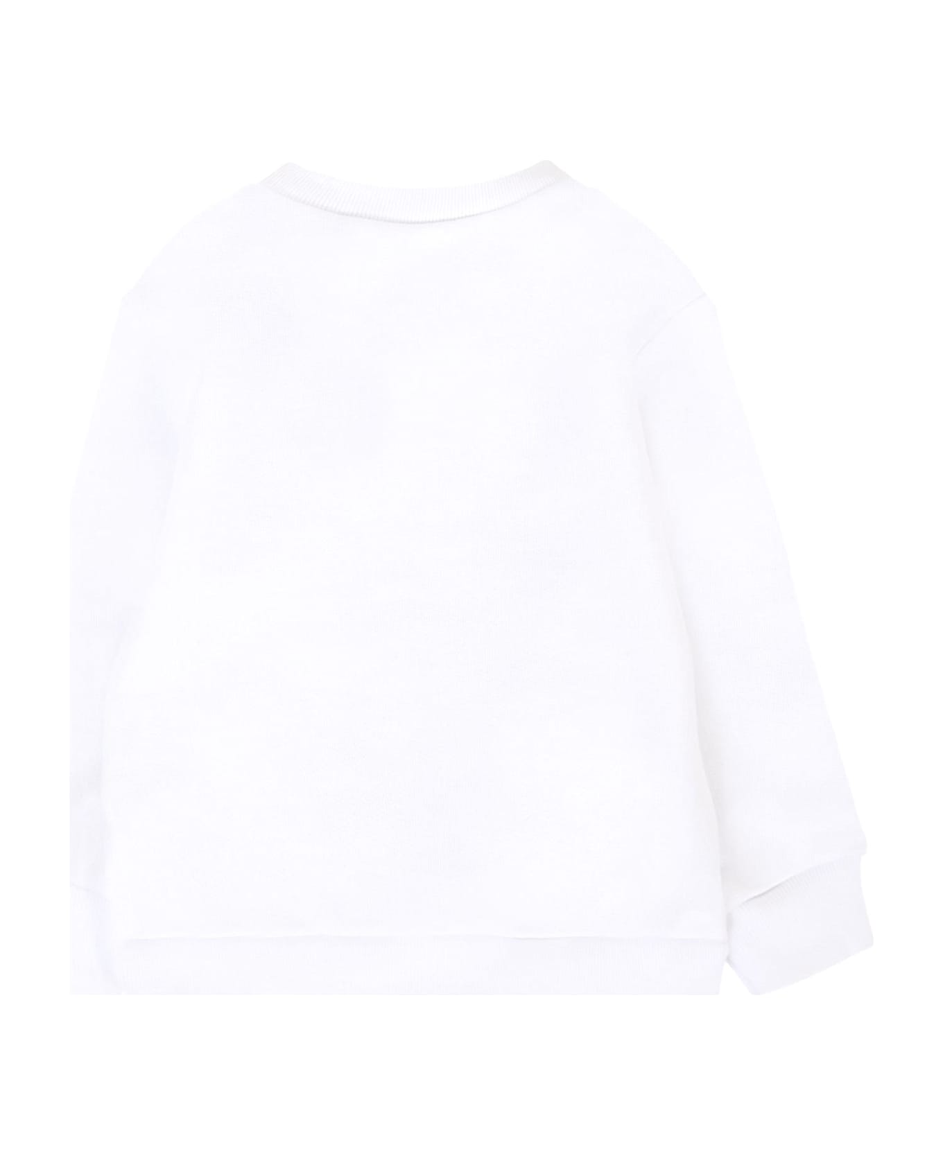 Dsquared2 White Sweatshirt For Baby Boy With Logo And Iconic Red Velvet Maple Leaf - White