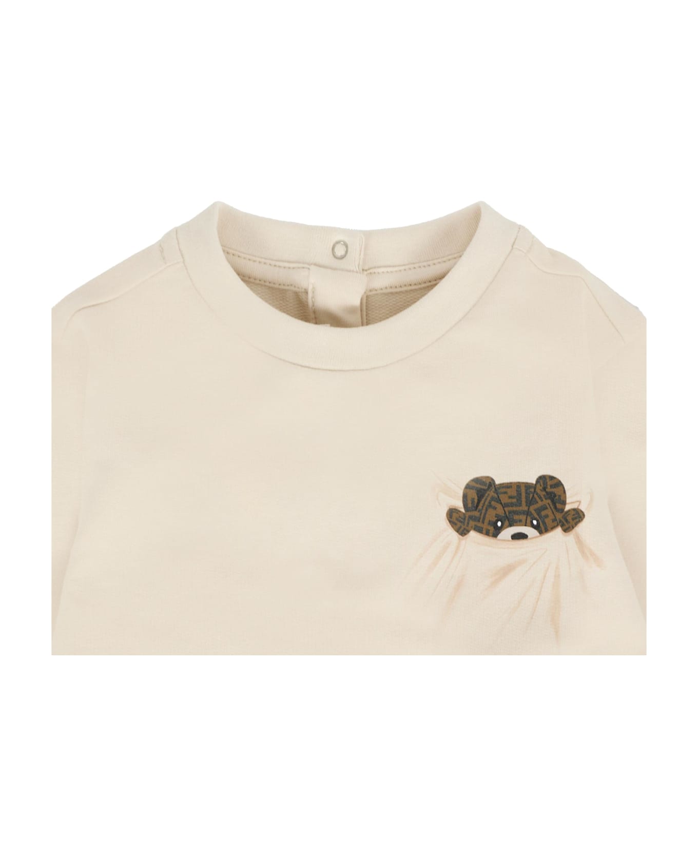 Fendi Beige Sweatshirt For Babykids With Teddy Bear - Beige