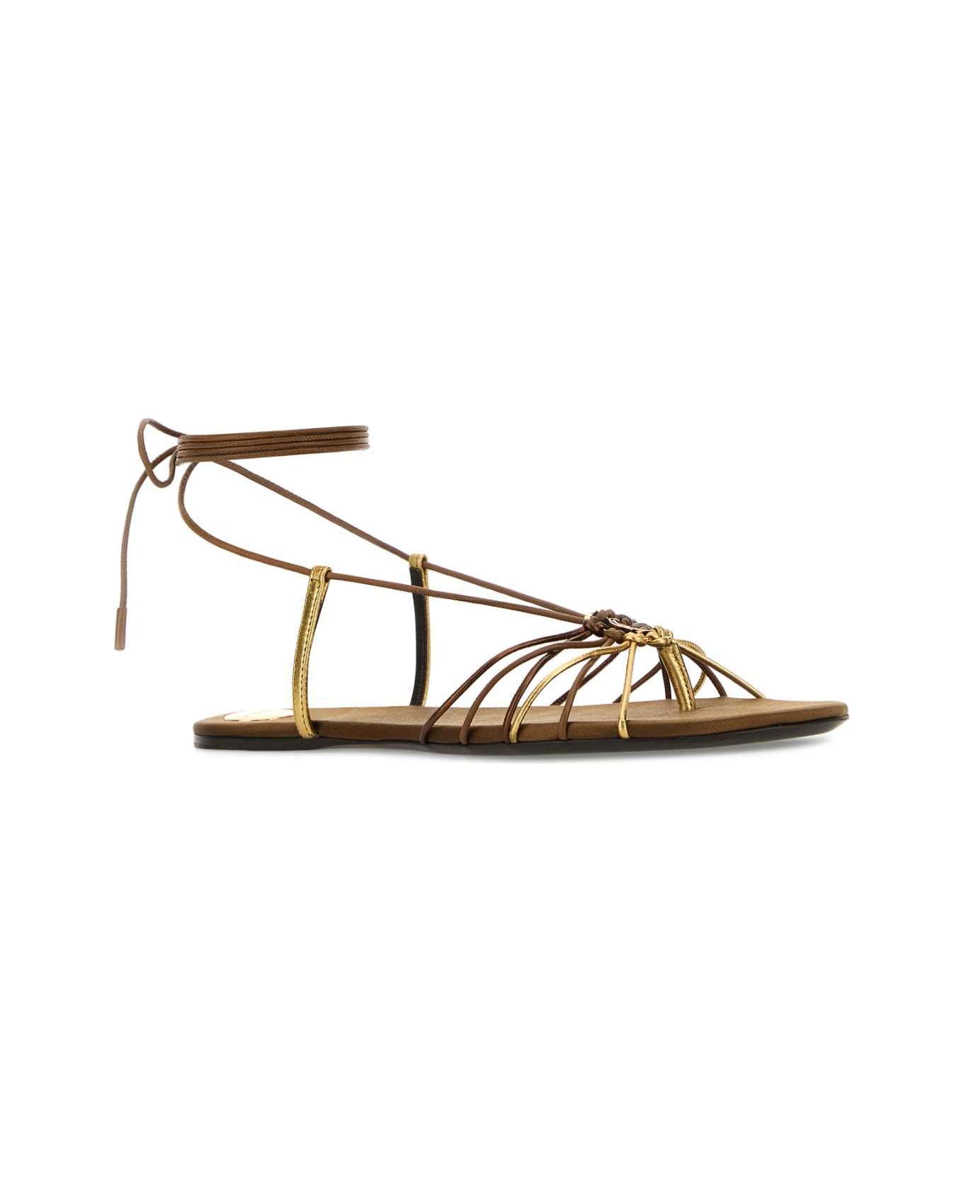 Saint Laurent Brown Leather Babylone Sandals - DARKMACADAMIAMETAL