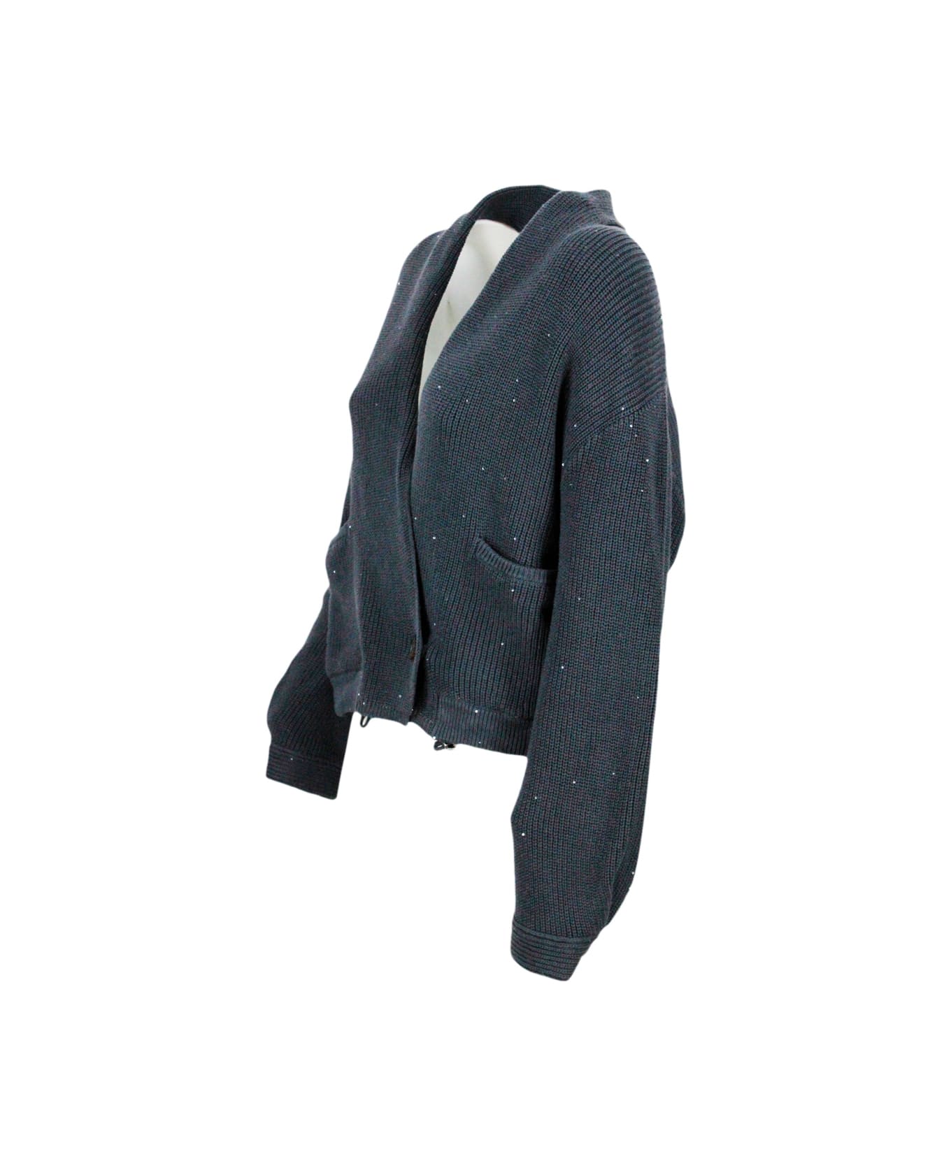 Brunello Cucinelli Cardigan Sweater With Micro Sequins - Blu