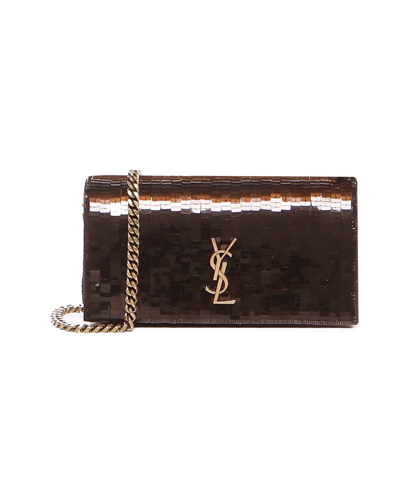 Saint Laurent Mini Kate Shoulder Bag With Sequins - Brown