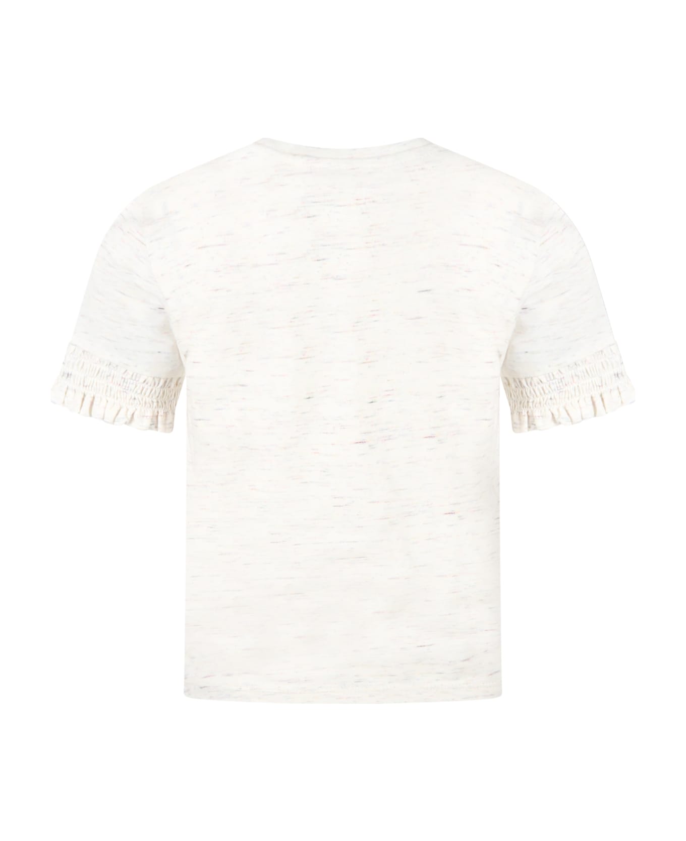 Kenzo Kids Ivory T-shirt For Girl With Flowers - Ivory