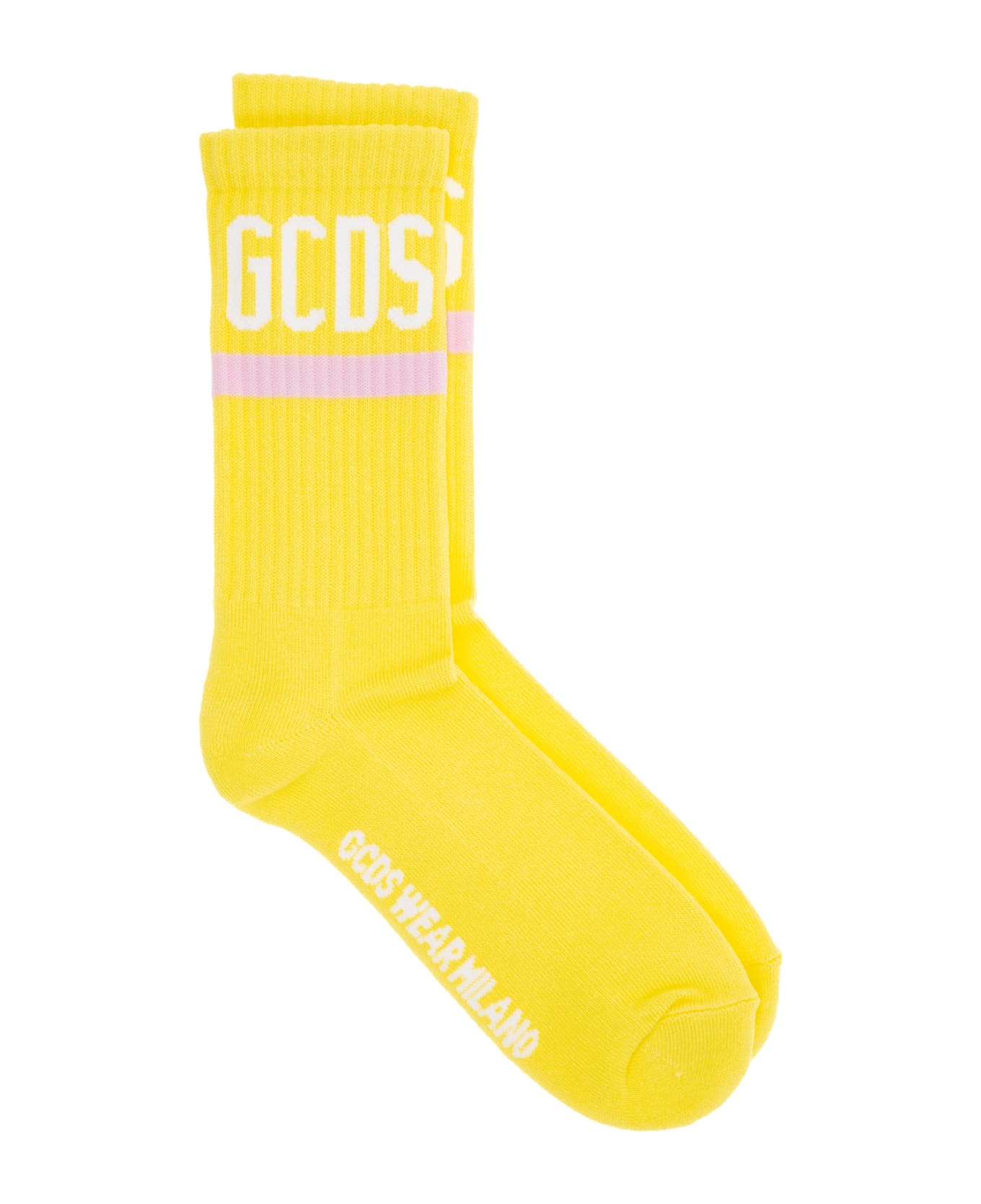 GCDS Logo Cotton Socks - Yellow