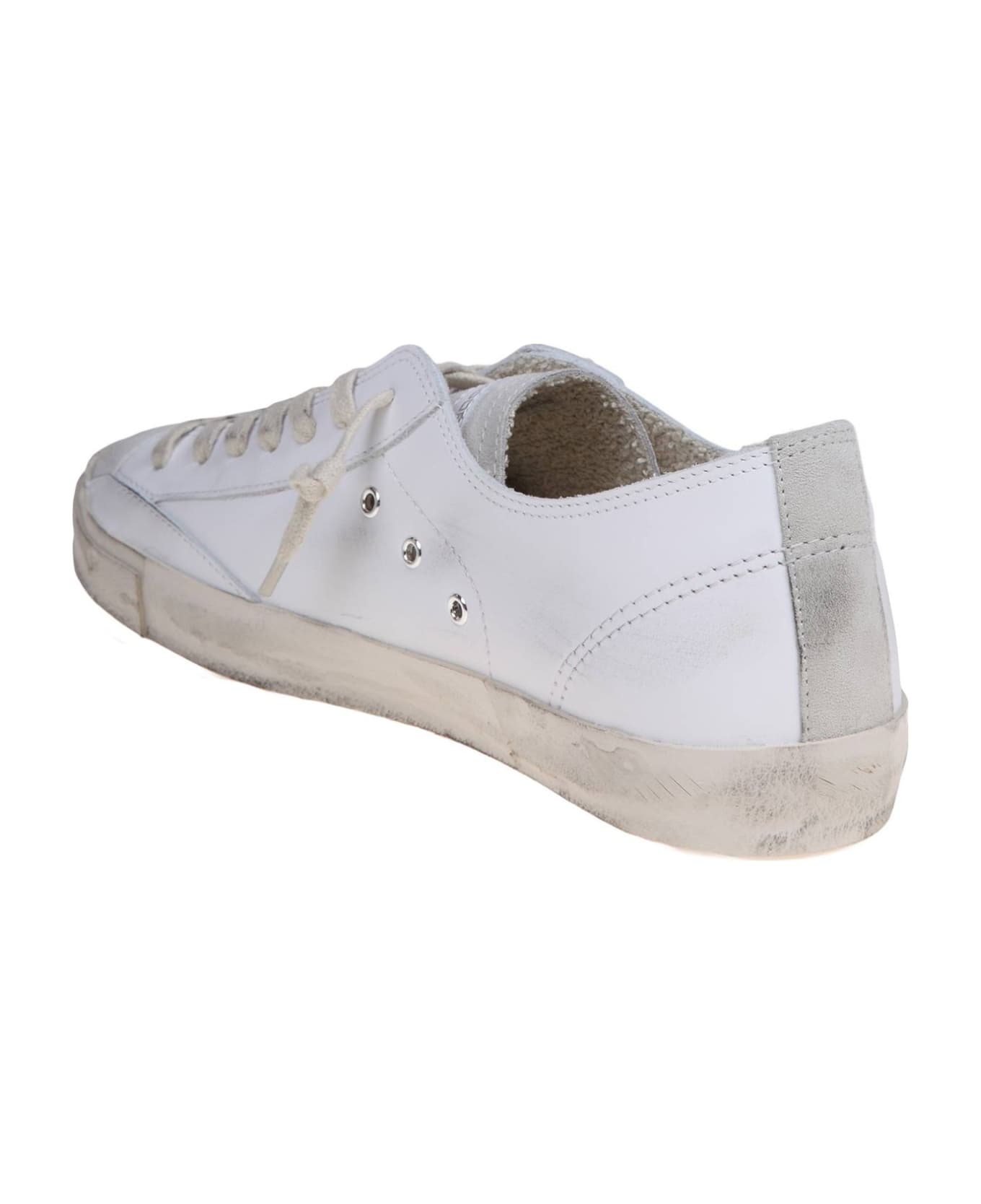 Philippe Model Prsx Low Sneakers In White Leather And Suede - WHITE/GREY