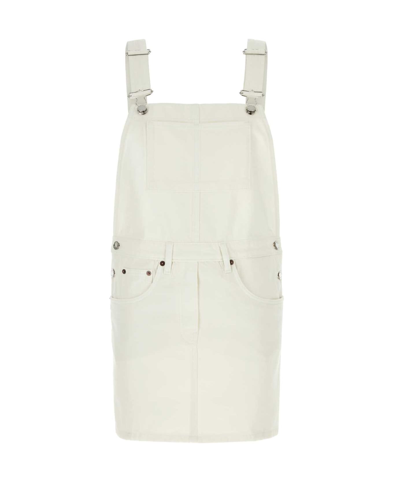 Prada White Denim Dungarees Dress - WHITE