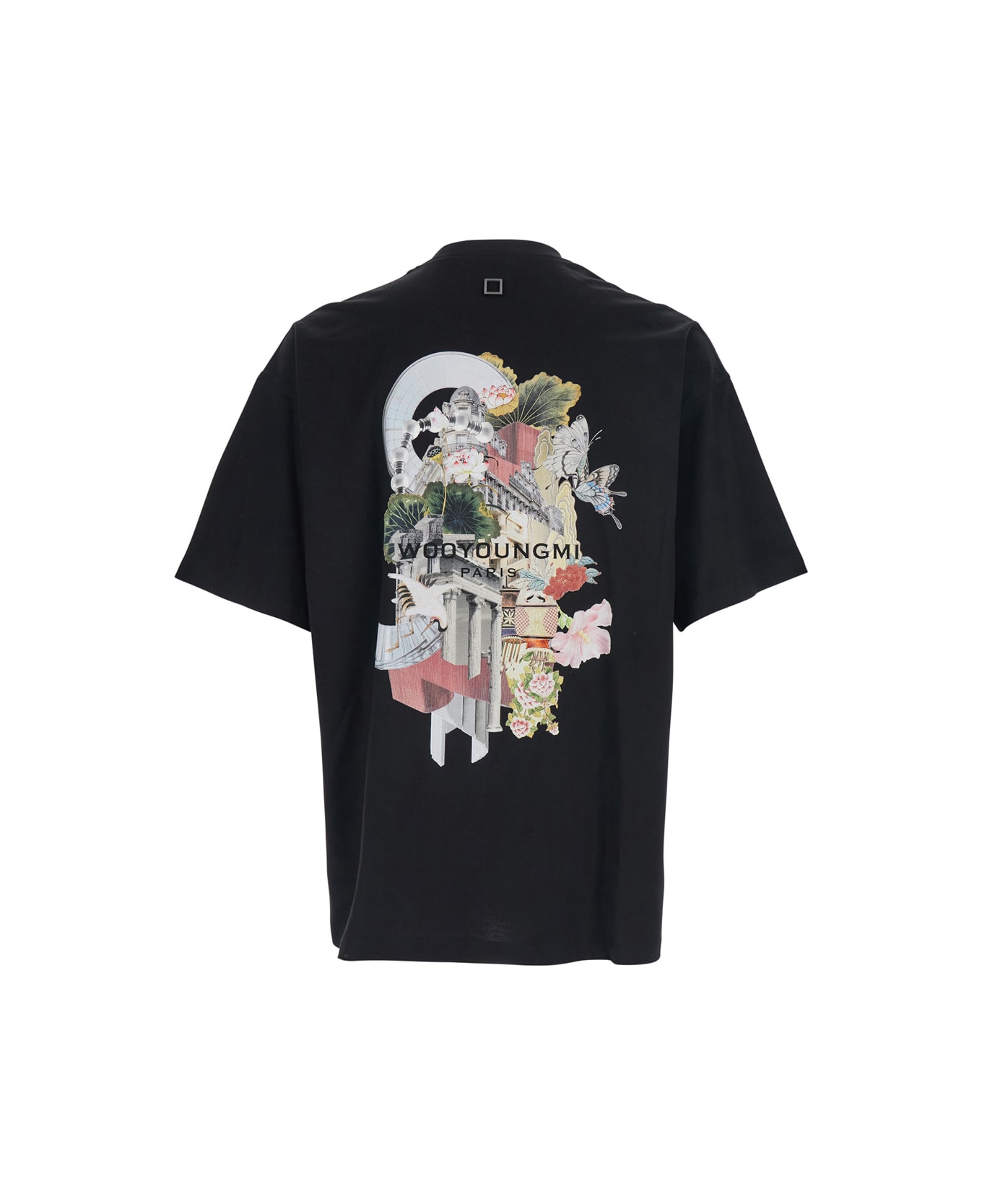 WOOYOUNGMI Black Crewneck T-shirt With Logo Patch On The Front And Floral Motif On The Rear In Cotton Man - Black