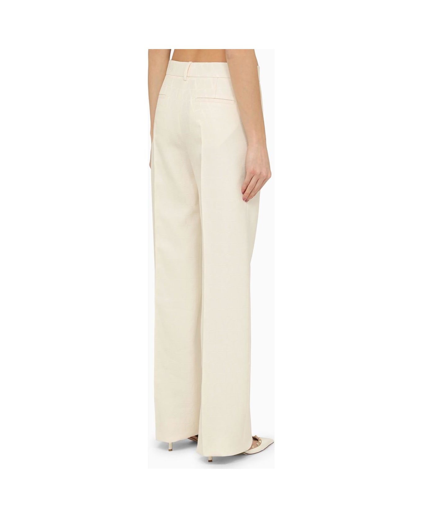 Valentino Ivory Straight Trousers In Wool And Silk - Ivory