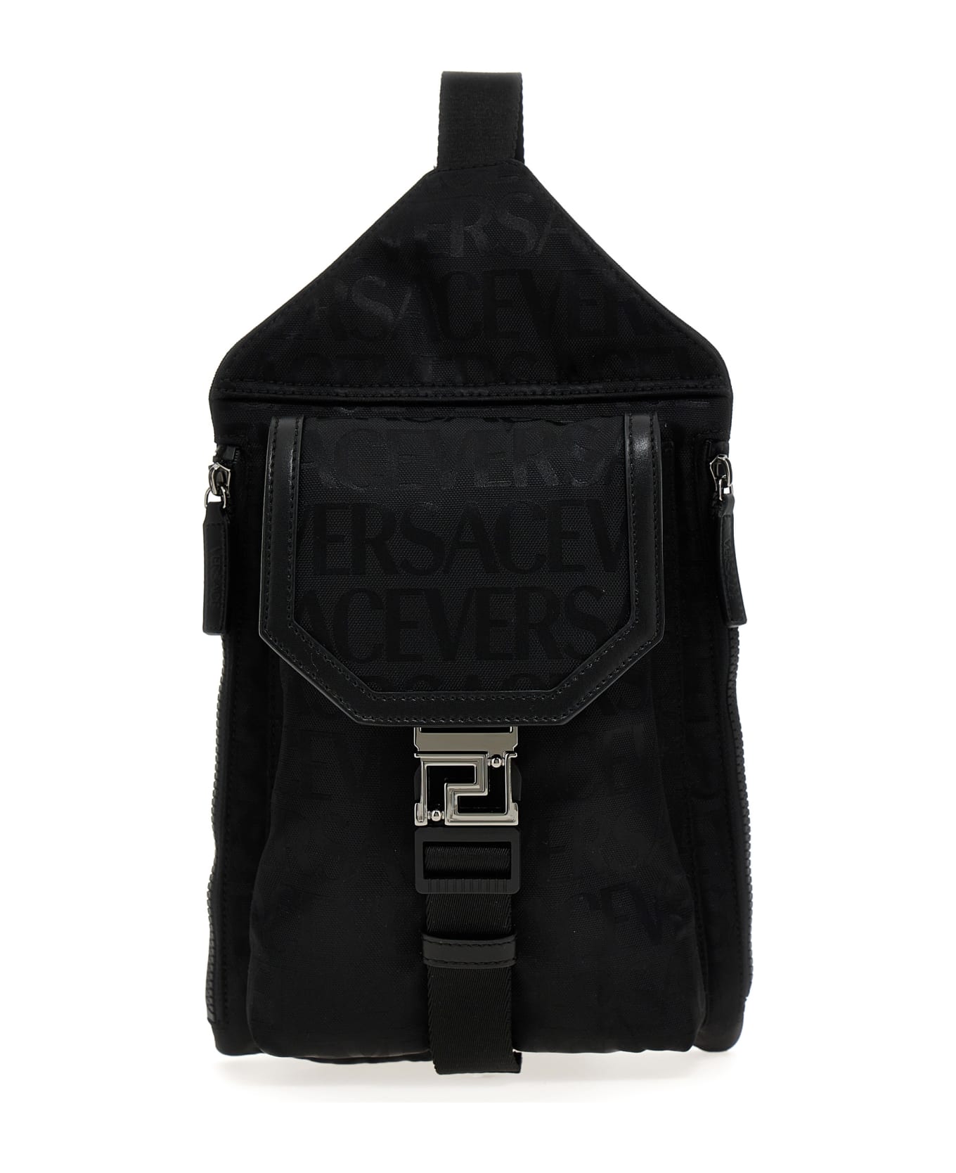 Versace Technical Fabric Backpack With Logo - black