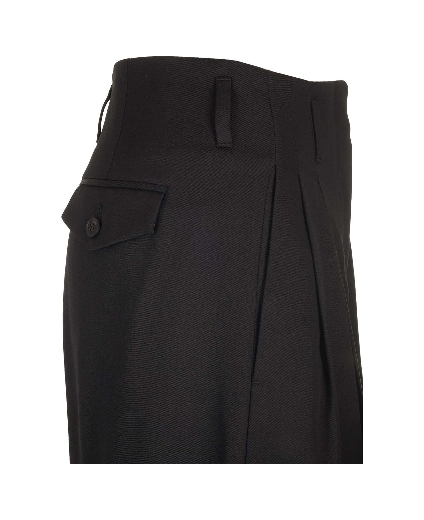 Golden Goose Wool Gabardine Wide Leg Trousers - Nero