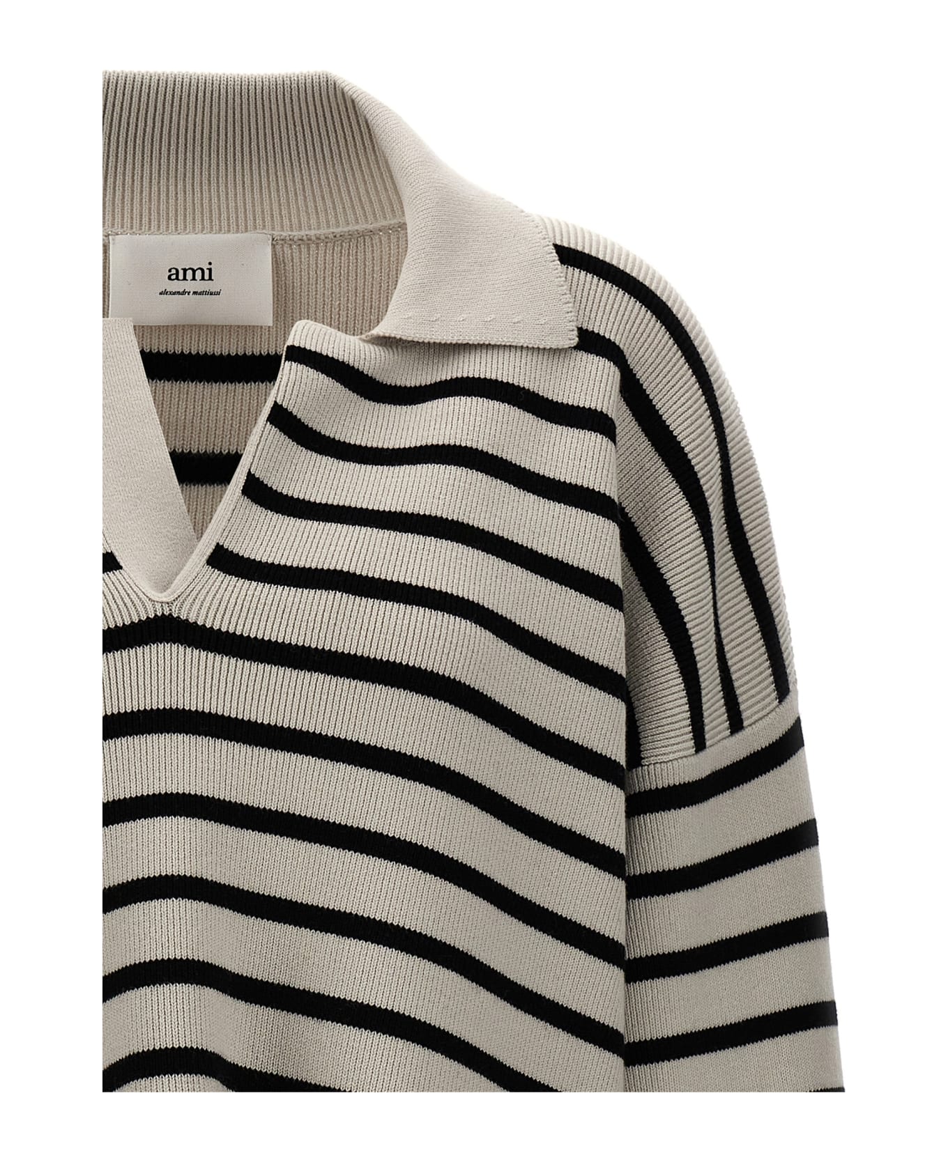 Ami Alexandre Mattiussi Striped Polo Sweater - White/Black ニットウェア