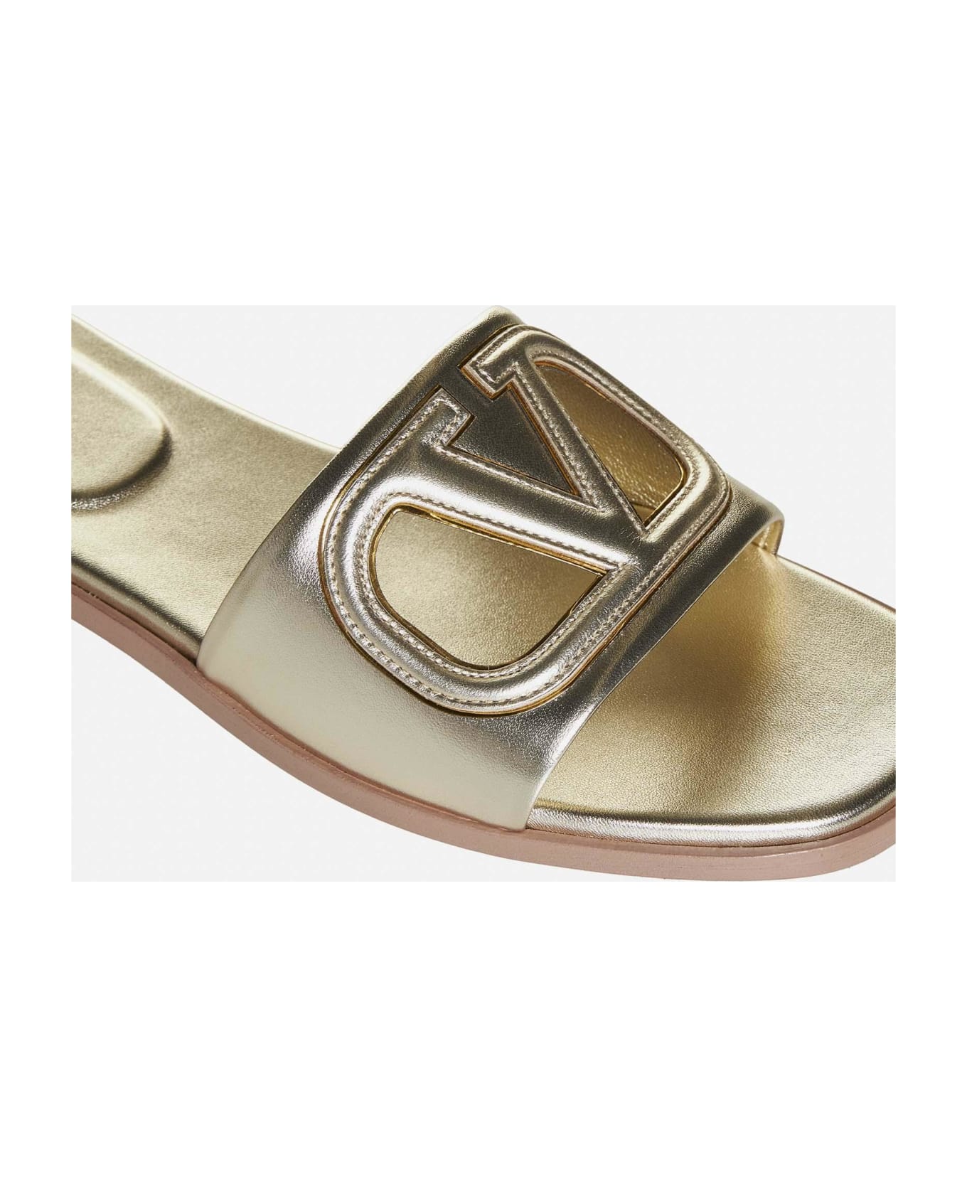 Valentino Garavani Vlogo Cut-out Leather Slides - Platino/antique brass