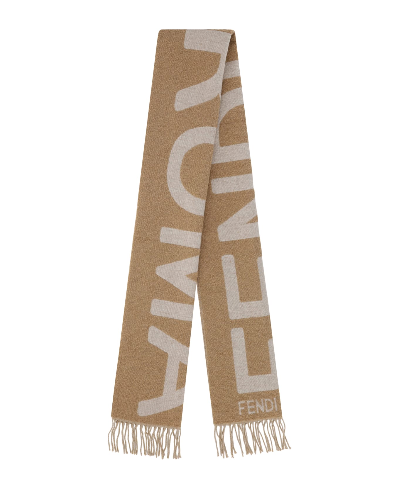 Fendi Logo Reversible Scarf - Miele Scuro