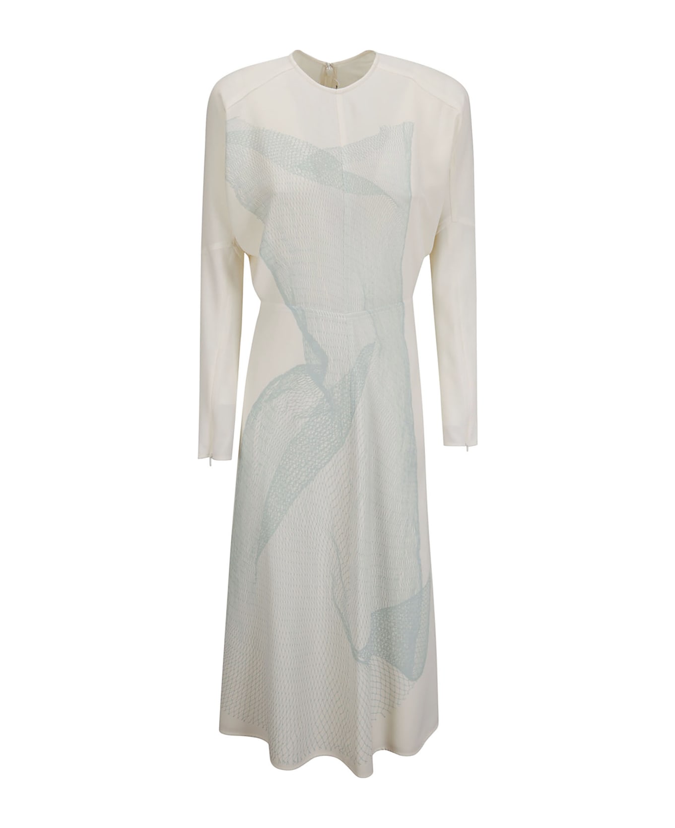 Victoria Beckham Long Sleeve Dolman Midi Dress - CONTORTED NET - WHITE/VPR BLUE
