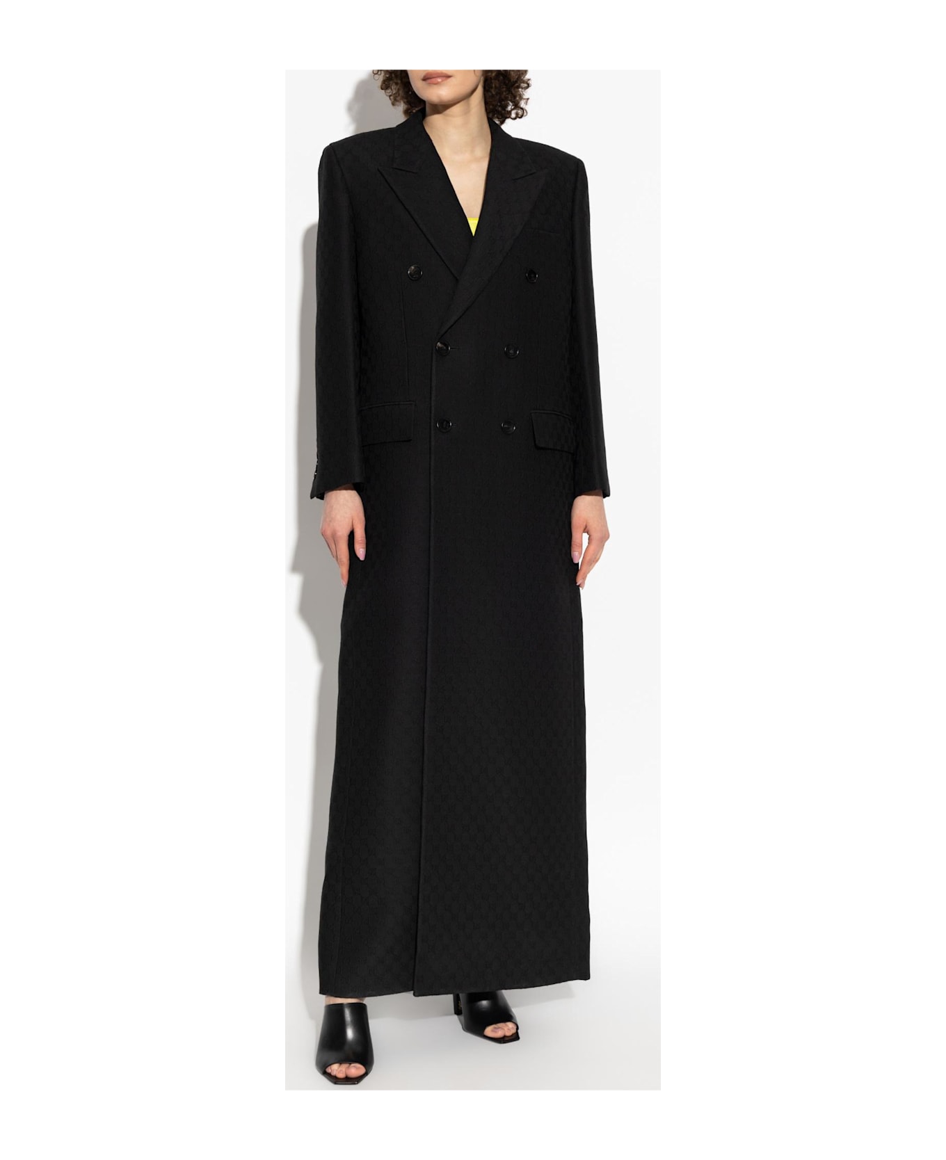 Gucci Double-breasted Coat With Gg Pattern - Black