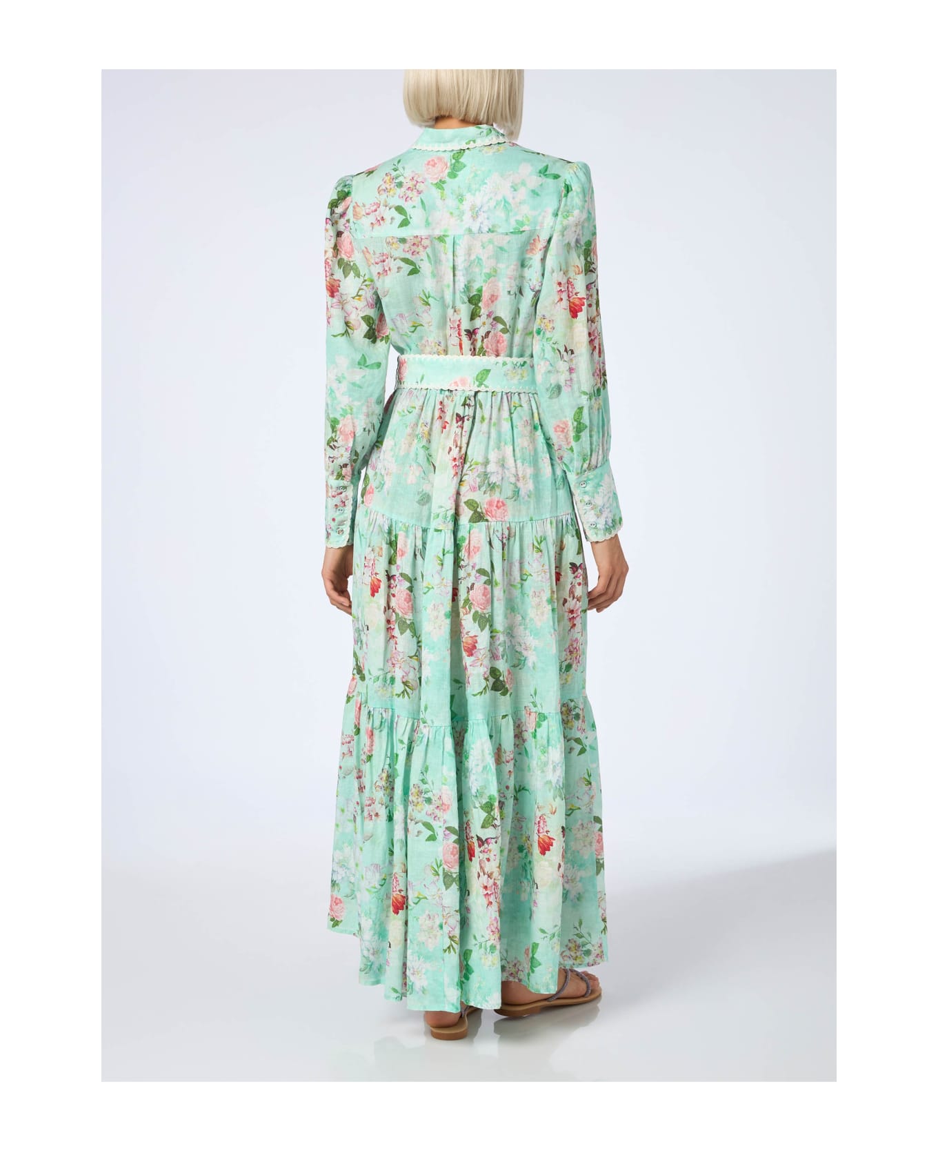 MC2 Saint Barth Woman Linen Dress Marbella With Flower Print - GREEN