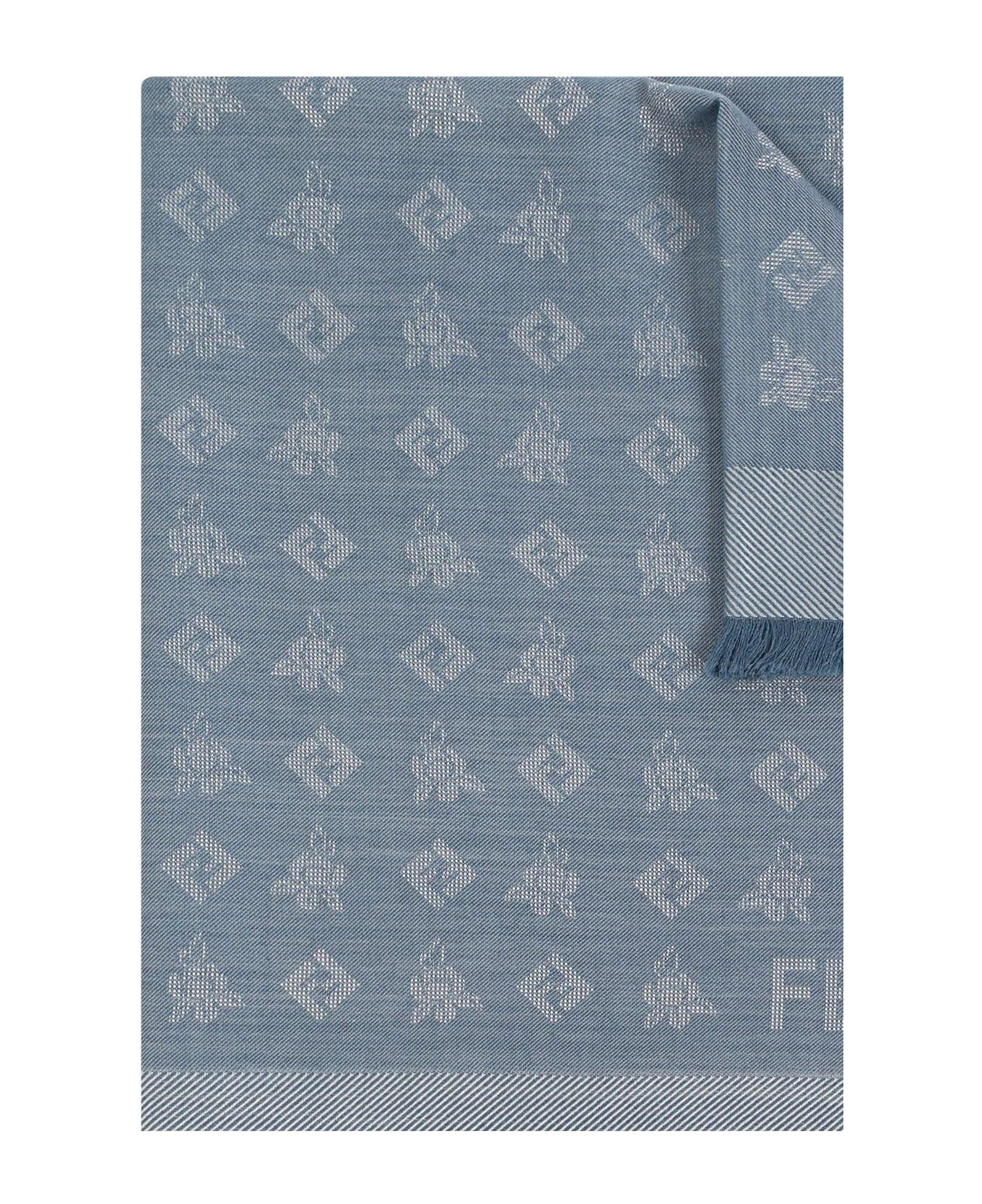 Fendi Ff Jacquard Frayed-edge Scarf - Blue