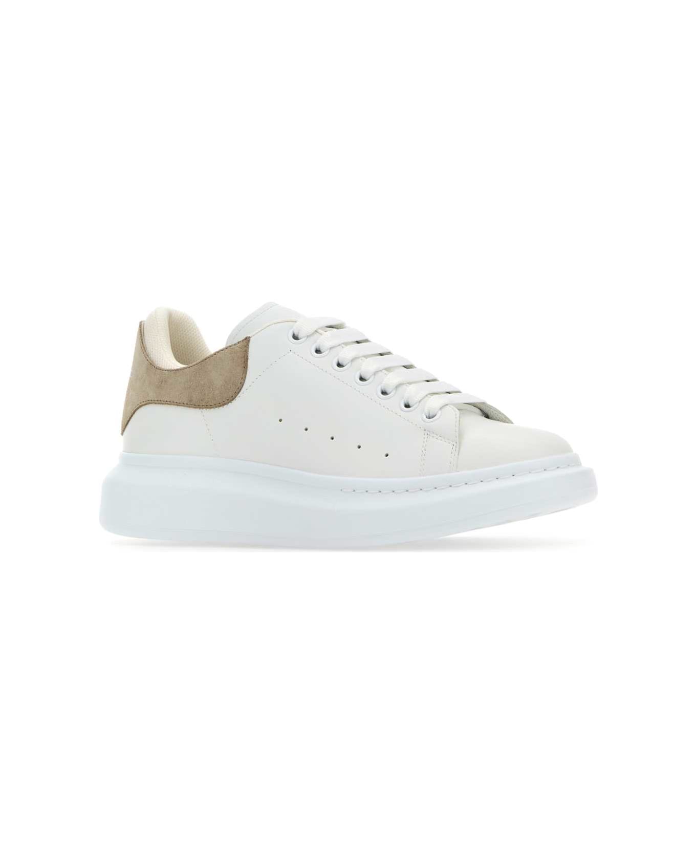 Alexander McQueen White Leather Sneakers With Beige Suede Heel - WHITESTONEBLACK