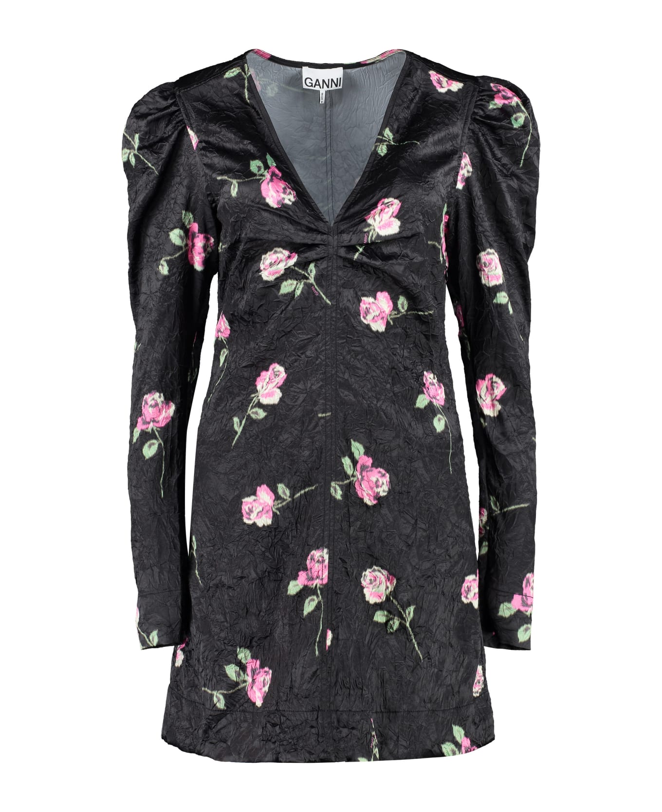 Ganni Dress With Floral Print - Black