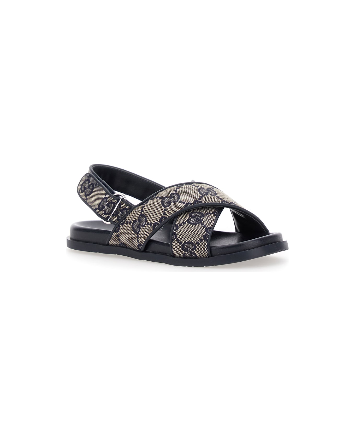 Gucci Blue Sandals With All-over Gg Motif And Logo On The Insole In Fabric Blend Girl - Blu