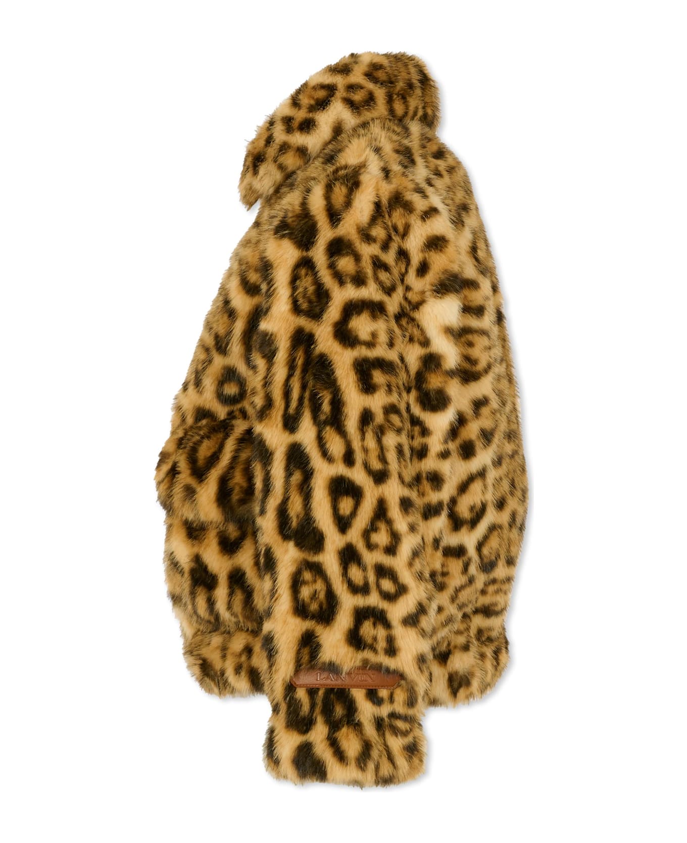 Lanvin Beige Faux Fur Coat For Girl With Spotted Print. - Beige