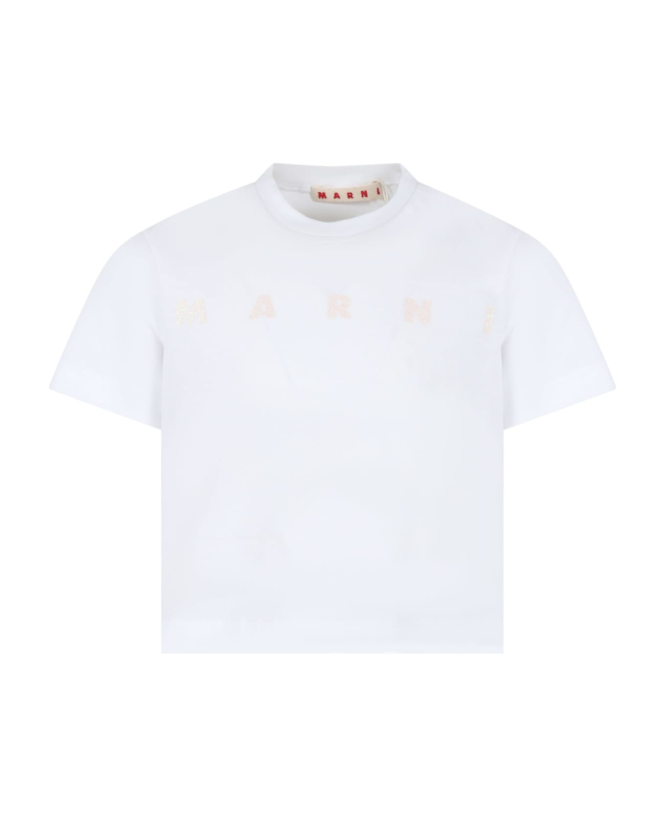 Marni White Crop T-shirt For Girl With Logo - White