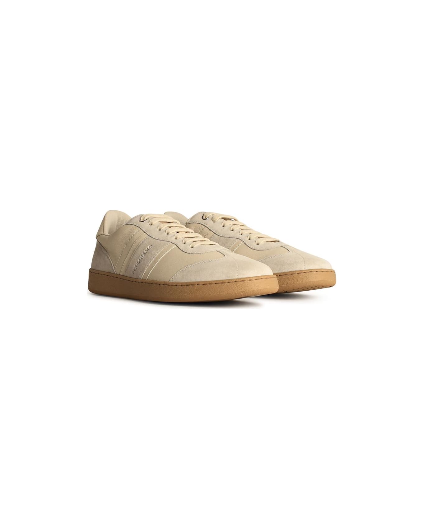 Ferragamo Cream Leather Achille 1' Sneakers - Cream