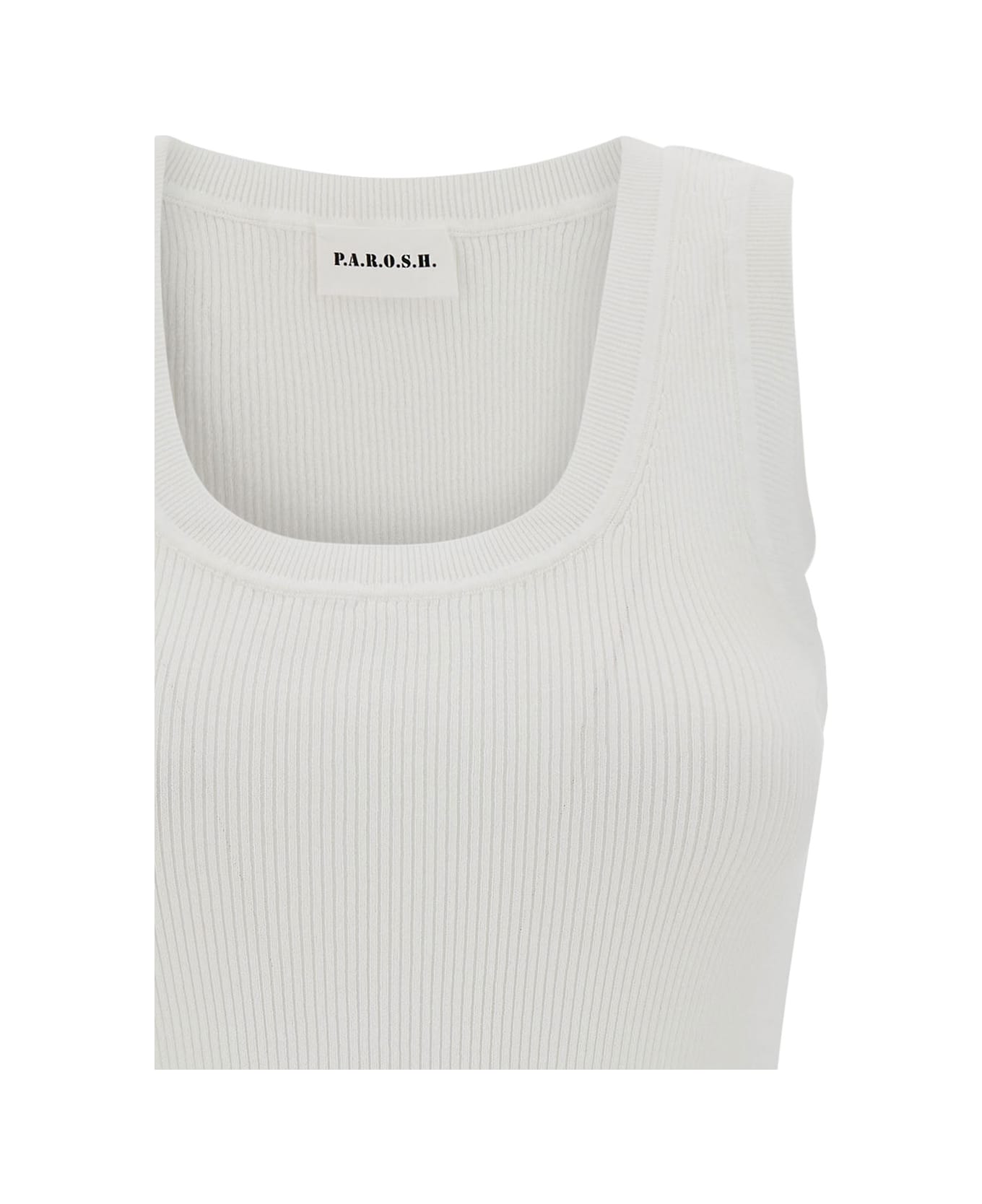 Parosh White Ribbed Tank Top With U Neckline In Cotton Blend Woman - White トップス