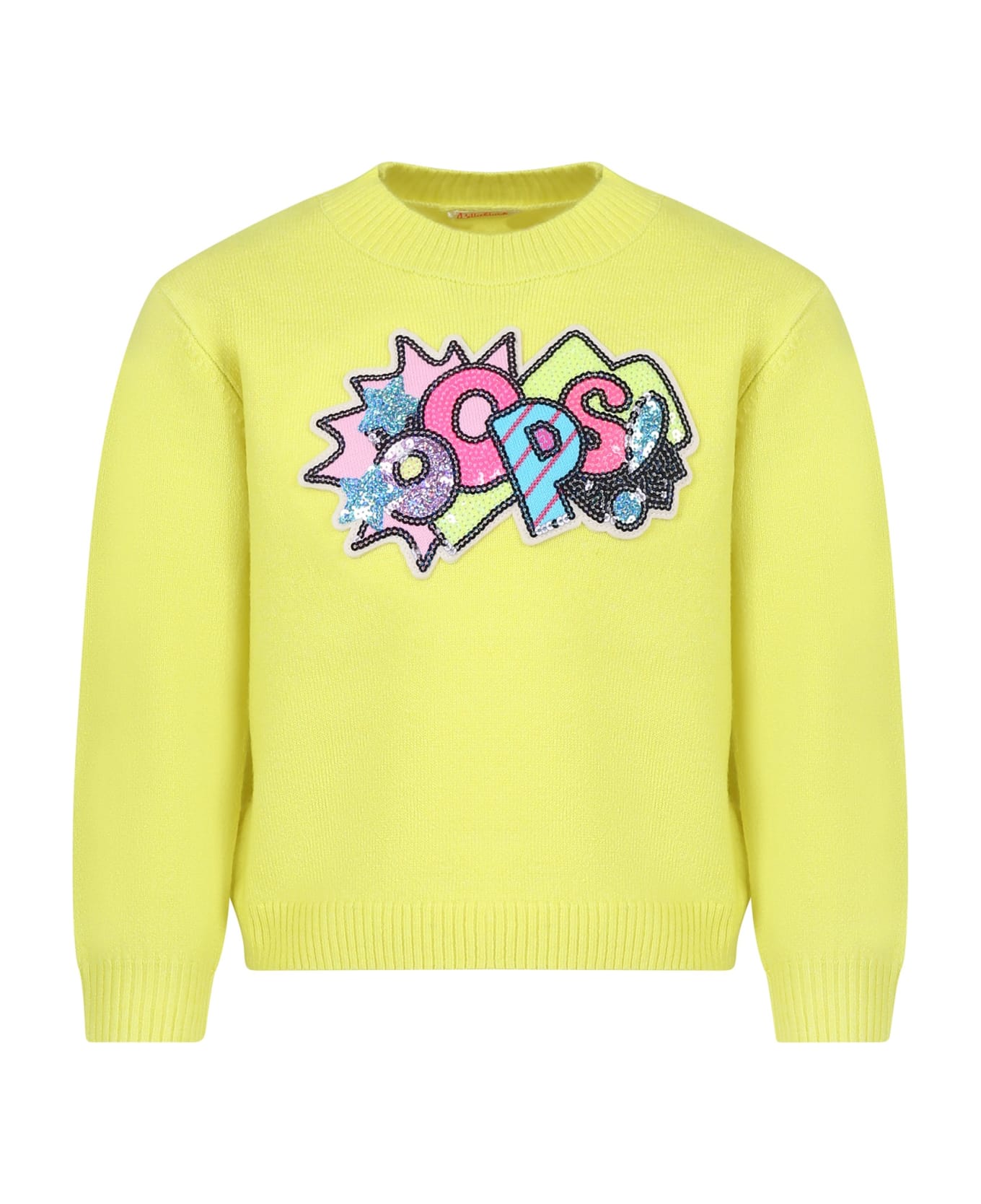 Billieblush Yellow Sweater For Girl With Multicolor Writing - Yellow