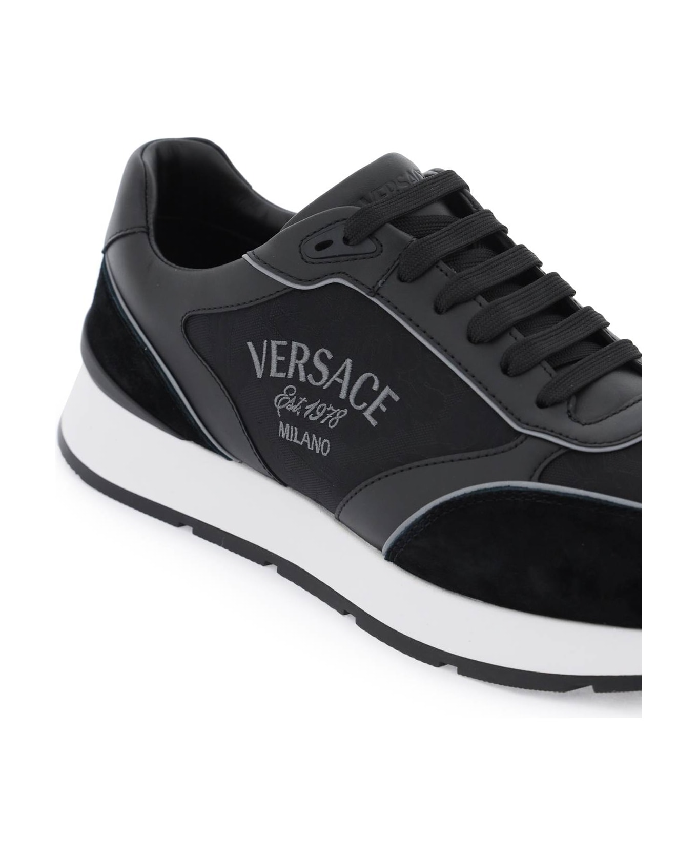 Versace Milano Round-toe Lace-up Sneakers - BLACK (Black)