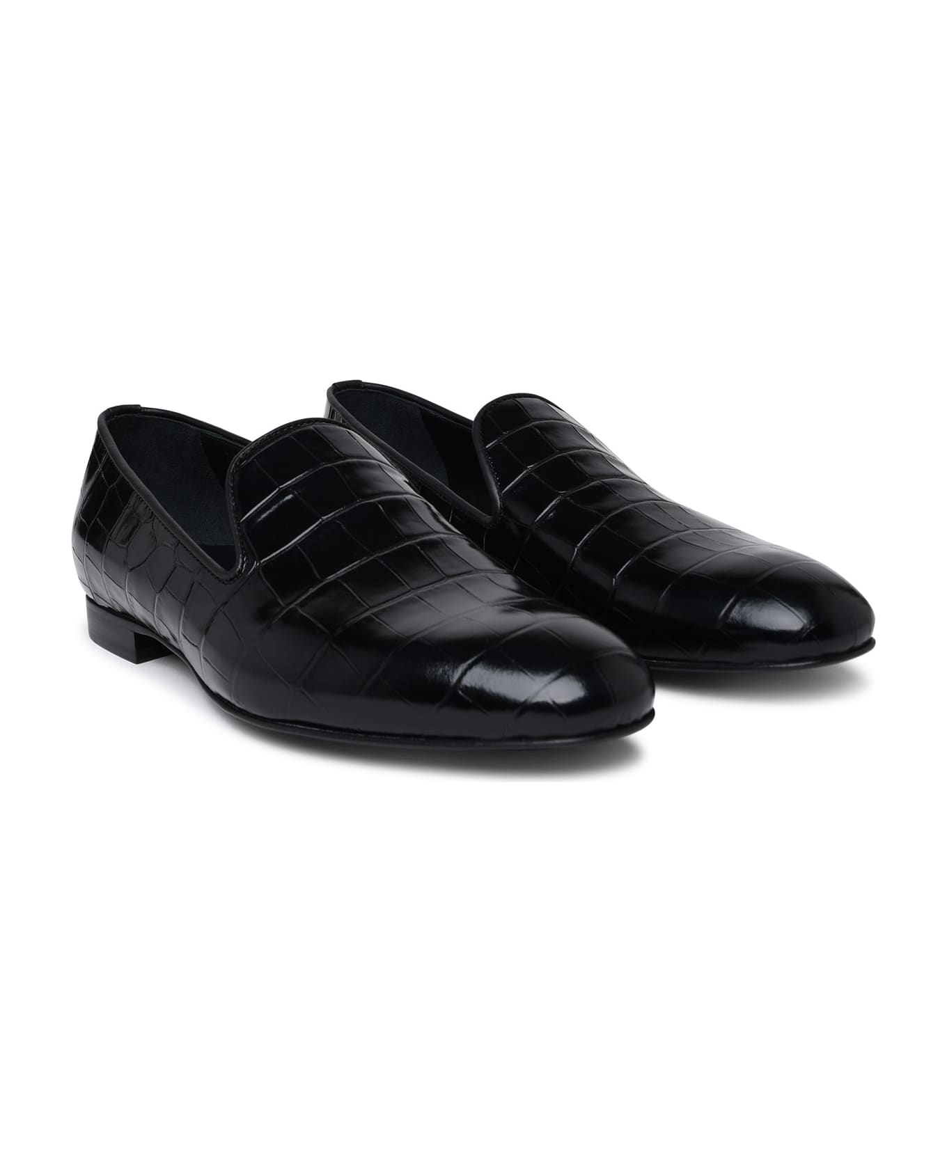 Versace Black Calf Leather Loafers - BLACK ローファー＆デッキシューズ