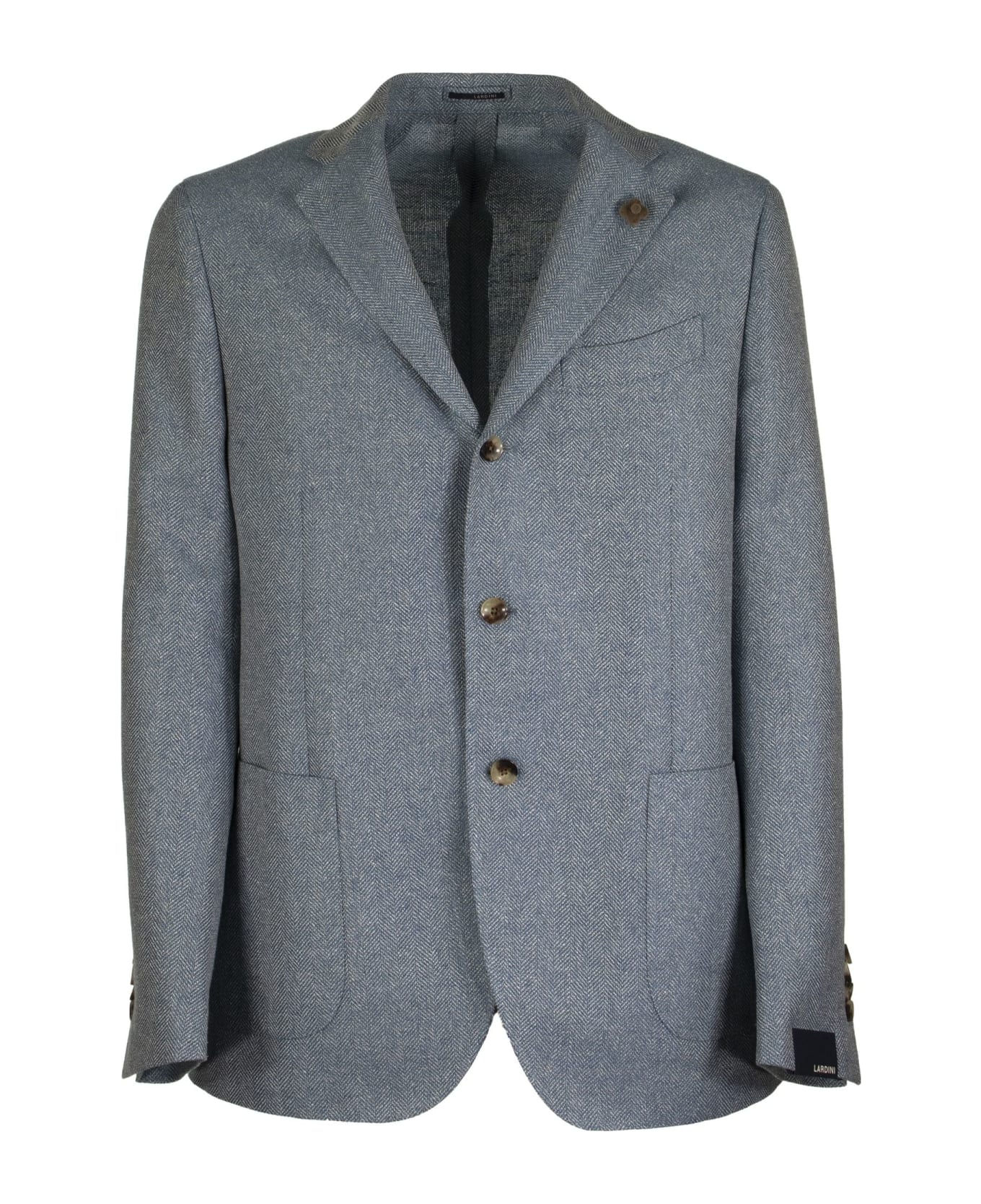 Lardini Single-breasted Two-button Jacket With Herringbone Pattern - Light Blue