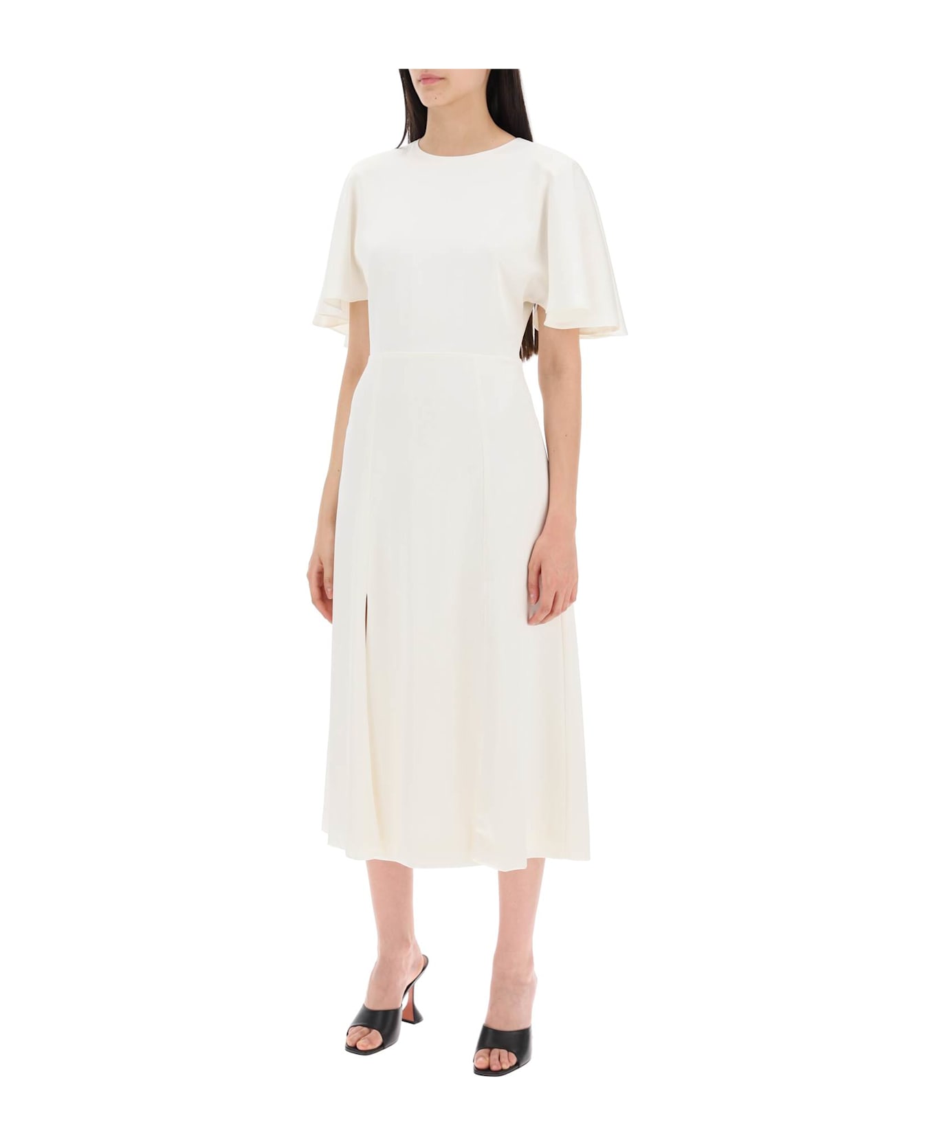 Rotate by Birger Christensen Midi Satin Dress With Butterfly Sleeves - Egret (White)