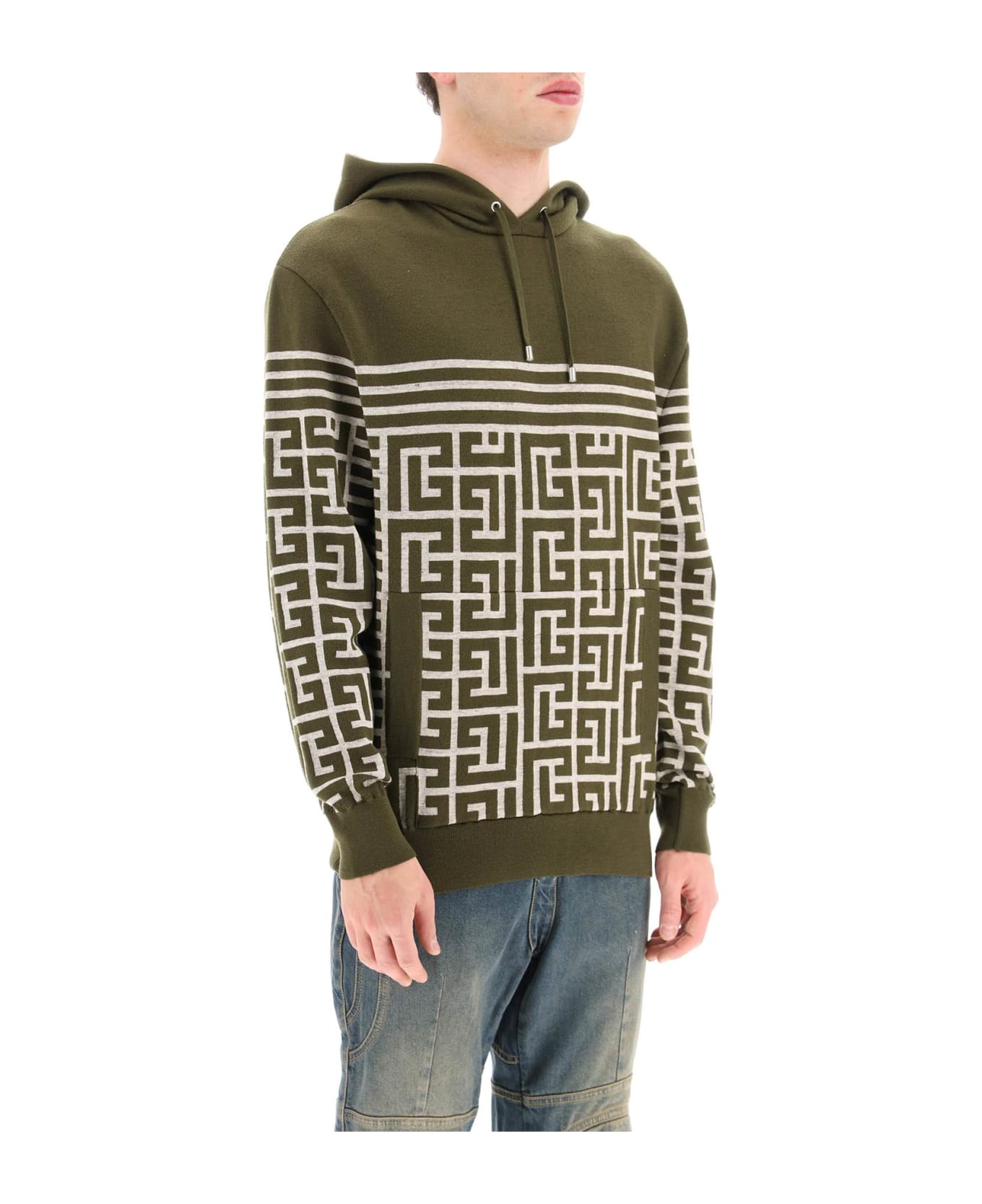 Balmain striped monogram knit hoodie – UrbanHeer