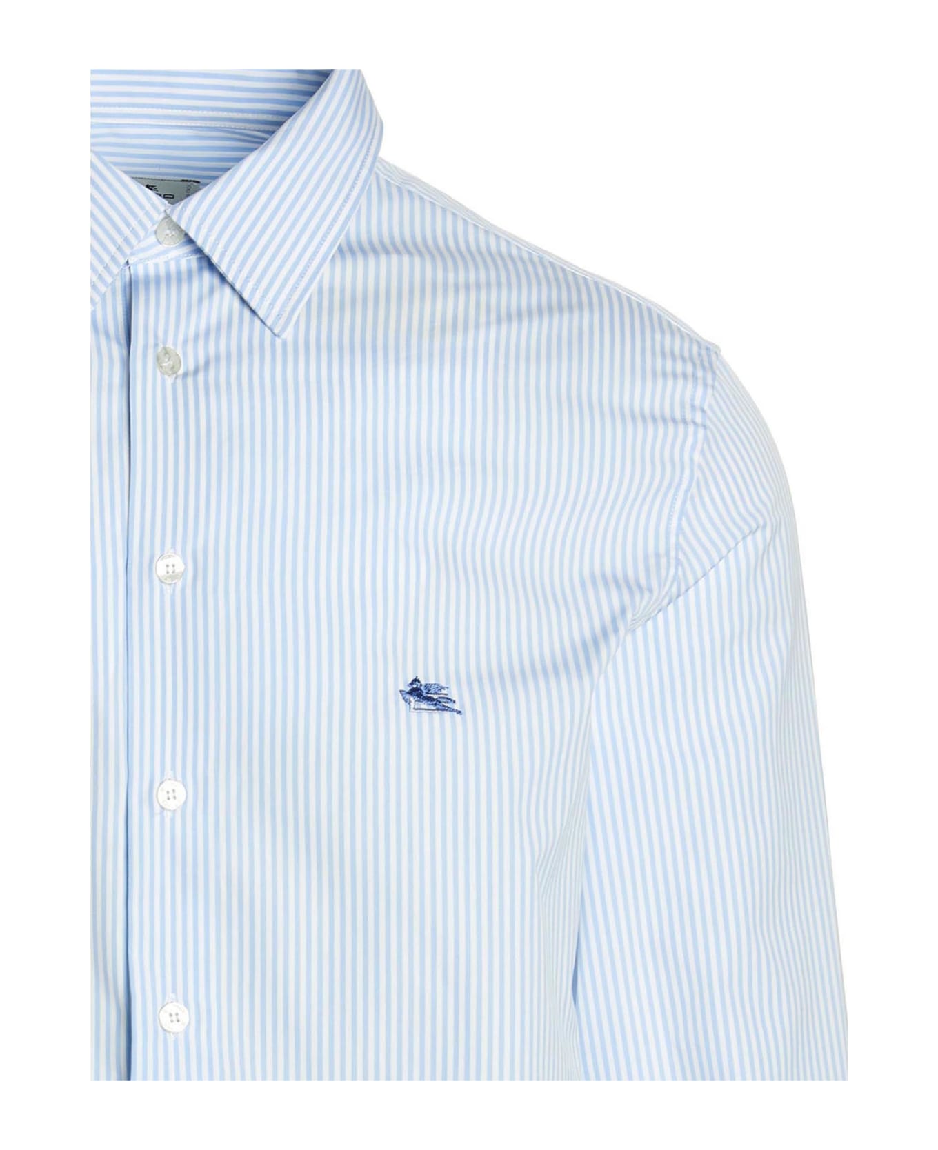 Etro Logo Embroidery Striped Shirt - Light Blue