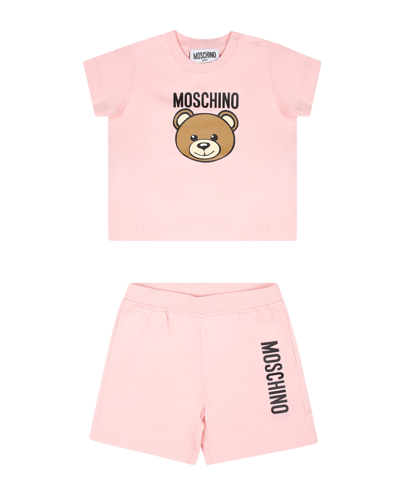 Moschino Pink Suit For Baby Girl With Teddy Bear And Logo - Pink