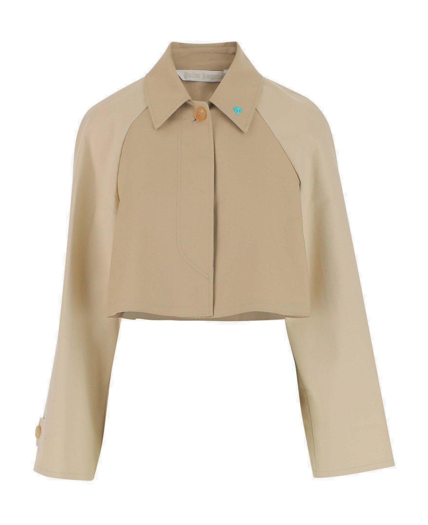Palm Angels Palm Plaque Cropped Trench Coat - BEIGE