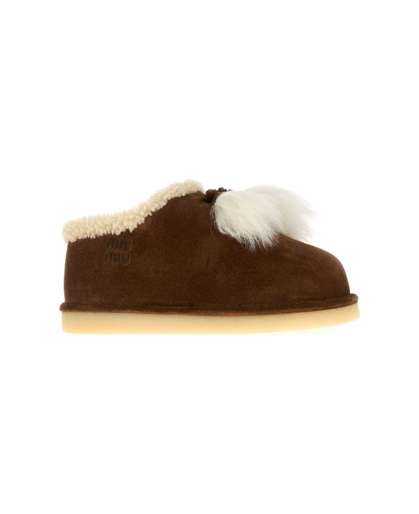 Miu Miu Brown Suede Ankle Boots - CACAO