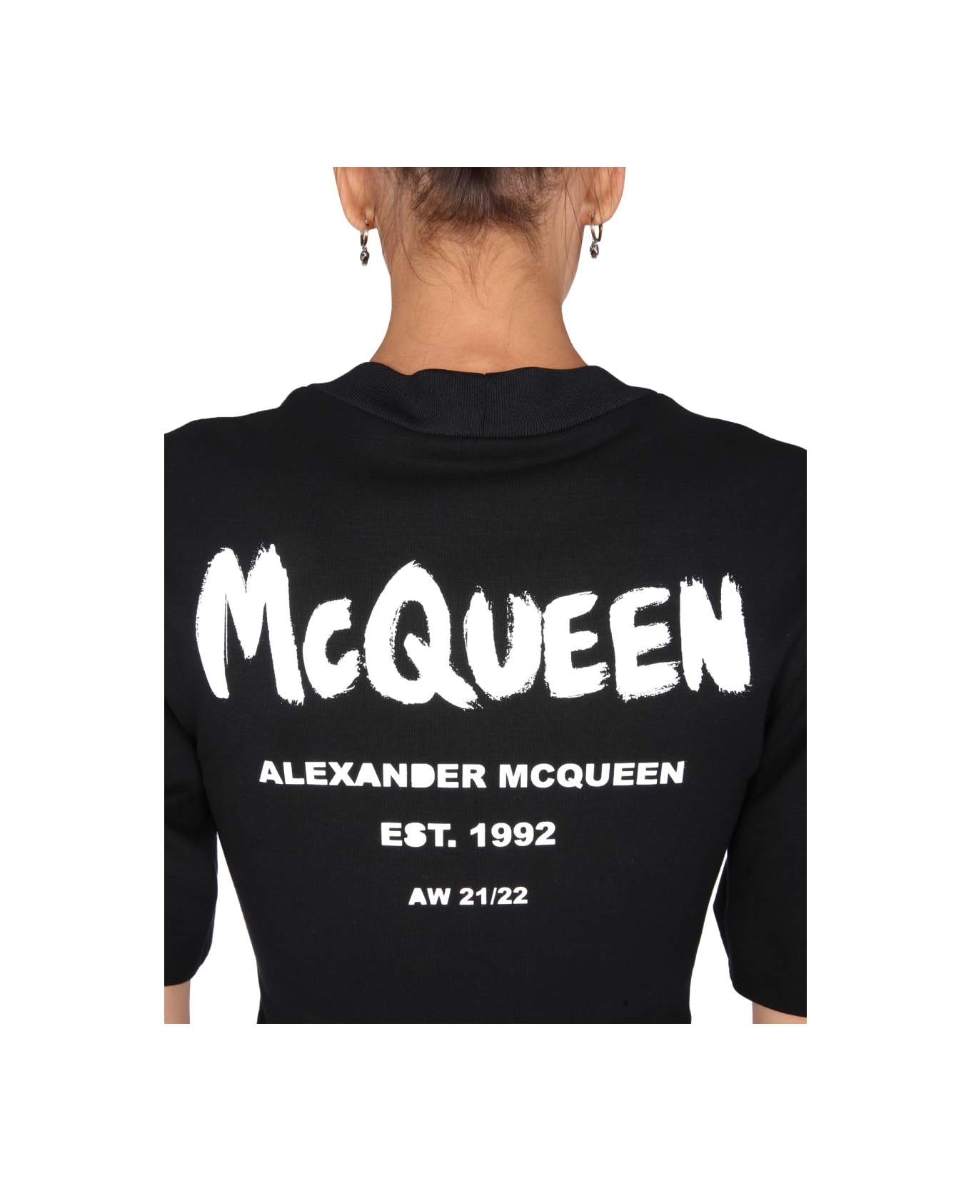 Alexander McQueen Dress With Logo Print - BLACK ワンピース＆ドレス