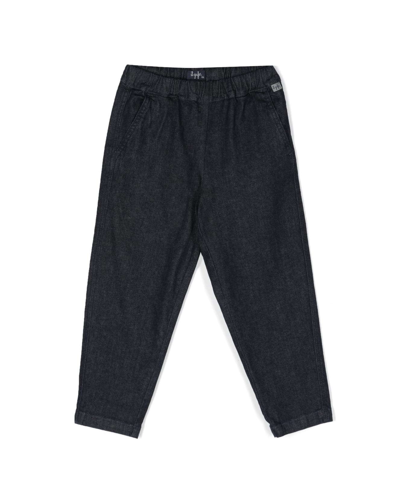 Il Gufo Blue Trousers With Logo Patch In Cotton Blend Boy - Blu ボトムス