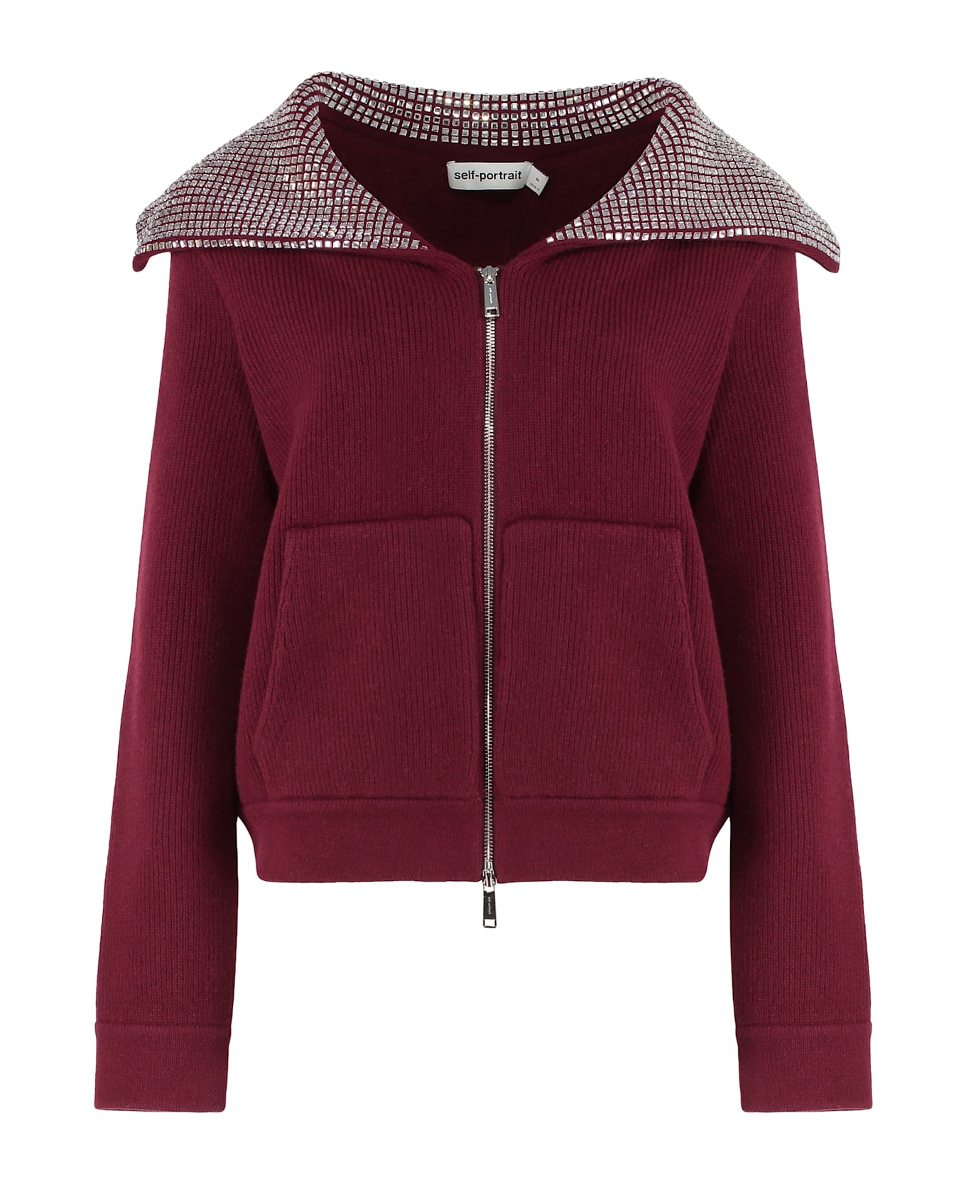 self-portrait Zipper Knit Jacket - Burgundy