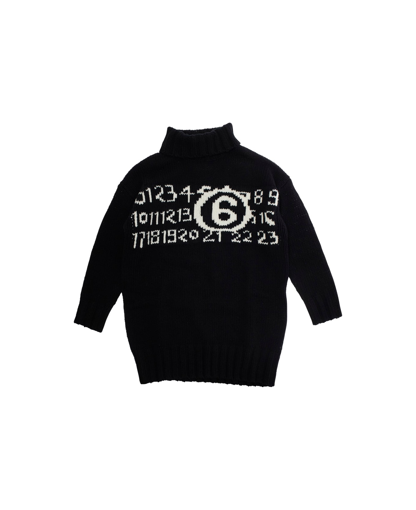 MM6 Maison Margiela Black High-neck Dress With Maxi Logo On The Front In Wool Girl - Black